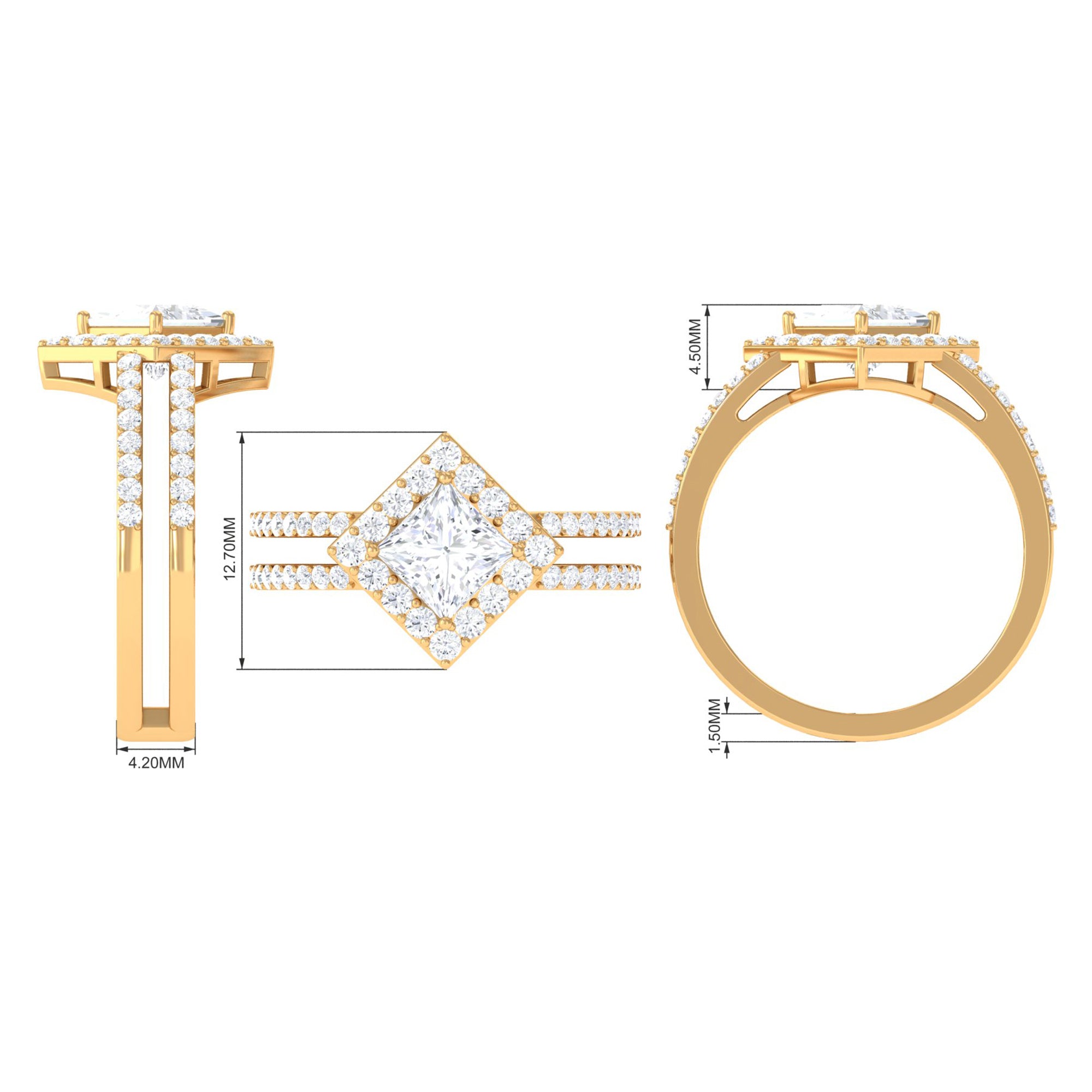 2.50 CT Princess Cut Zircon Double Engagement Band Ring AAAA - Rosec Jewels
