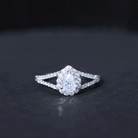 Pear Shape Cubic Zirconia Halo Engagement Ring in Split Shank AAAA - Rosec Jewels