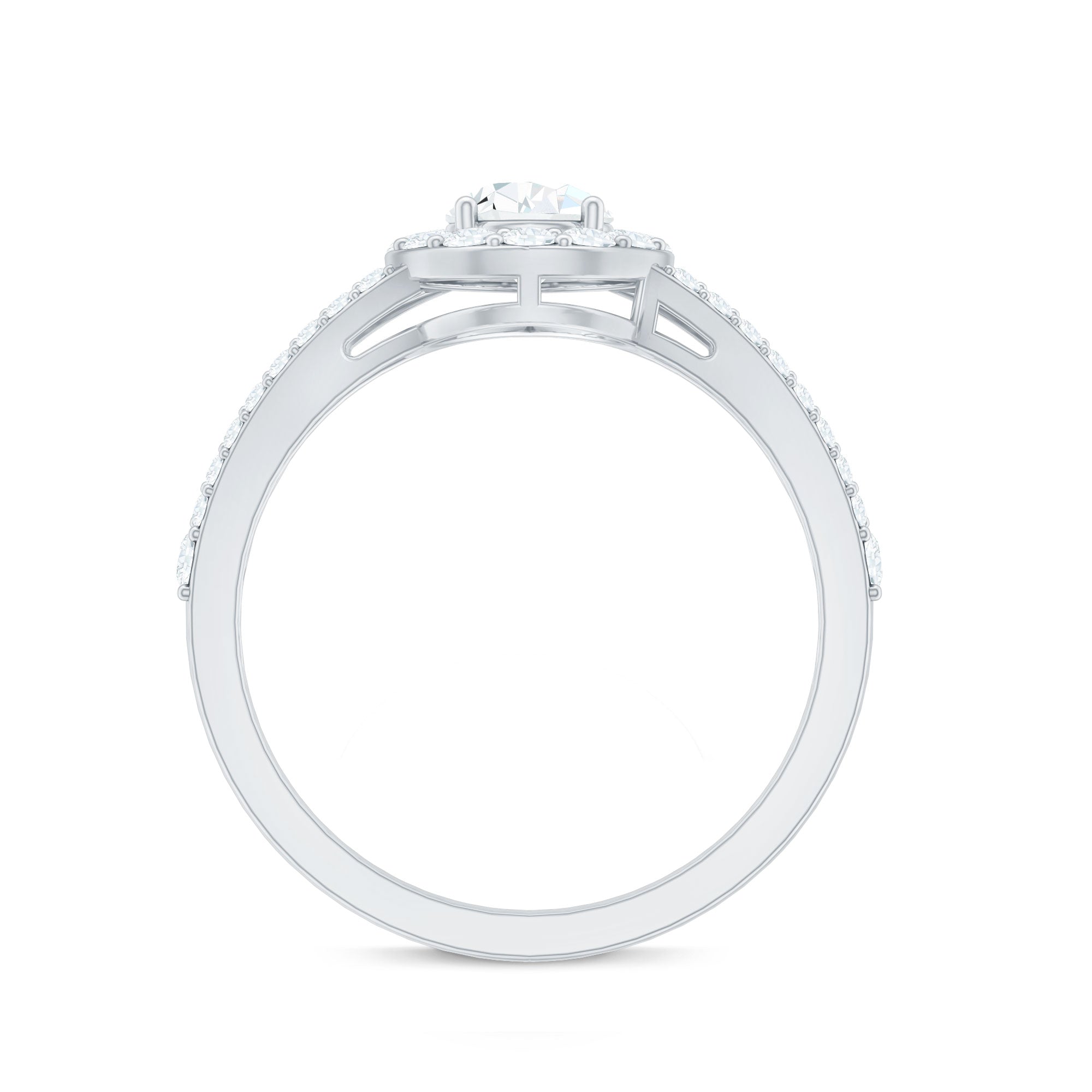 Pear Shape Cubic Zirconia Halo Engagement Ring in Split Shank AAAA - Rosec Jewels