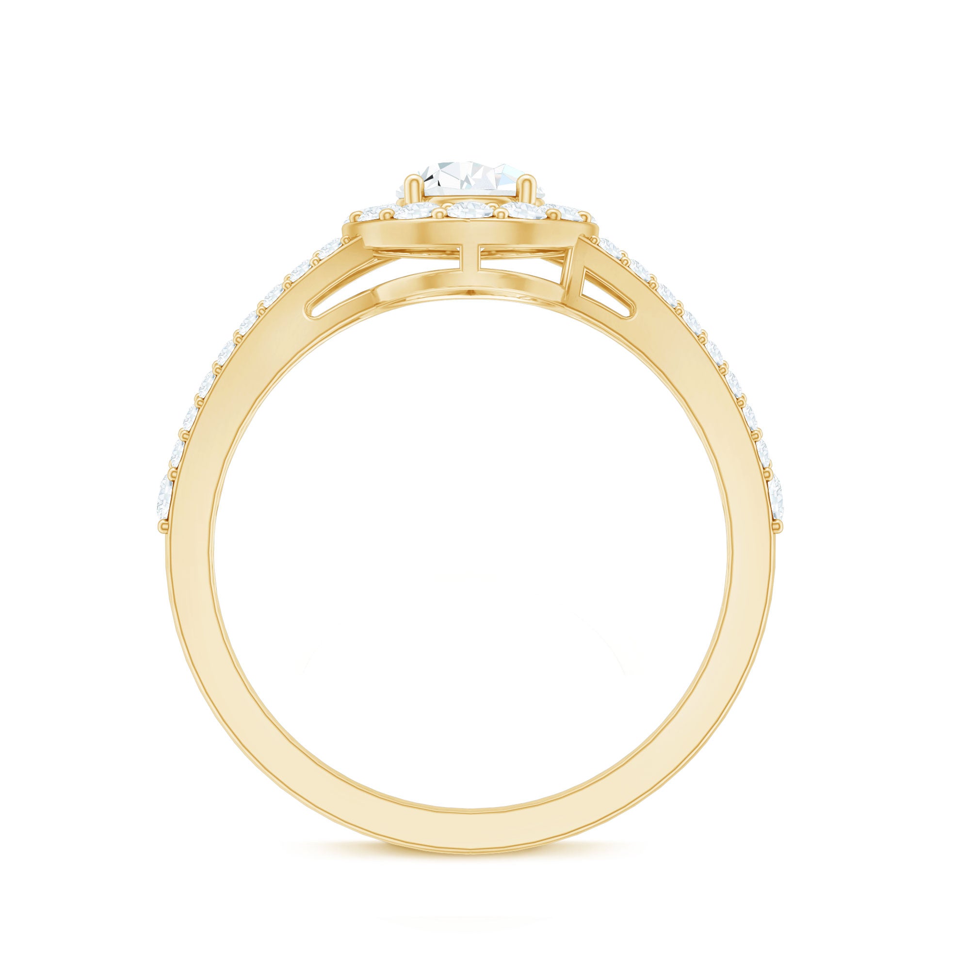Pear Shape Cubic Zirconia Halo Engagement Ring in Split Shank AAAA - Rosec Jewels