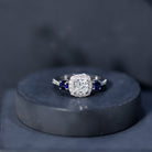 Certified 1.7 Carat Cushion Cut Lab Grown Diamond Engagement Ring with Blue Sapphire Lab - ( EF-VS ) - Rosec Jewels