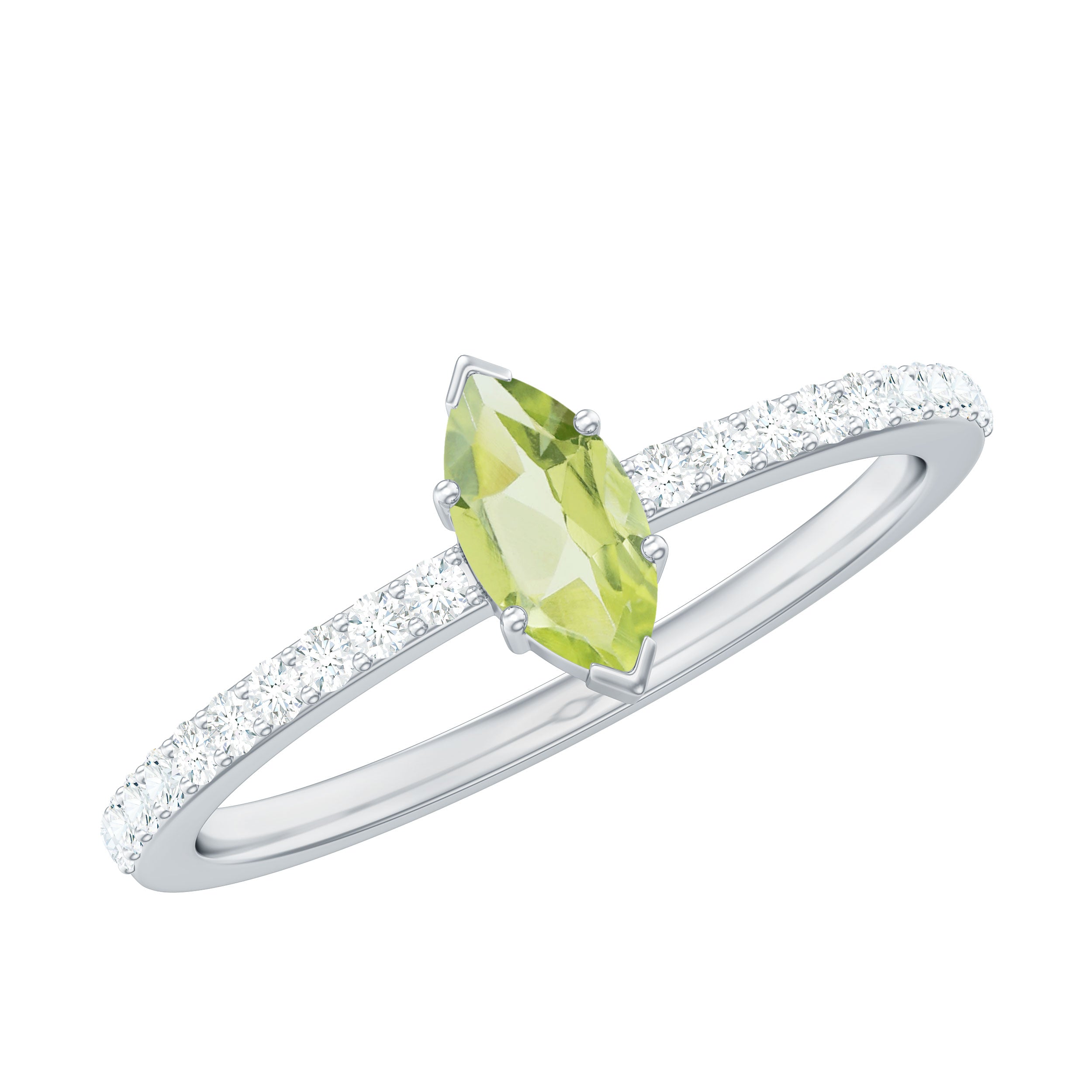 Genuine 0.7 Carat Marquise Peridot Promise Ring with Diamond AAA - Rosec Jewels