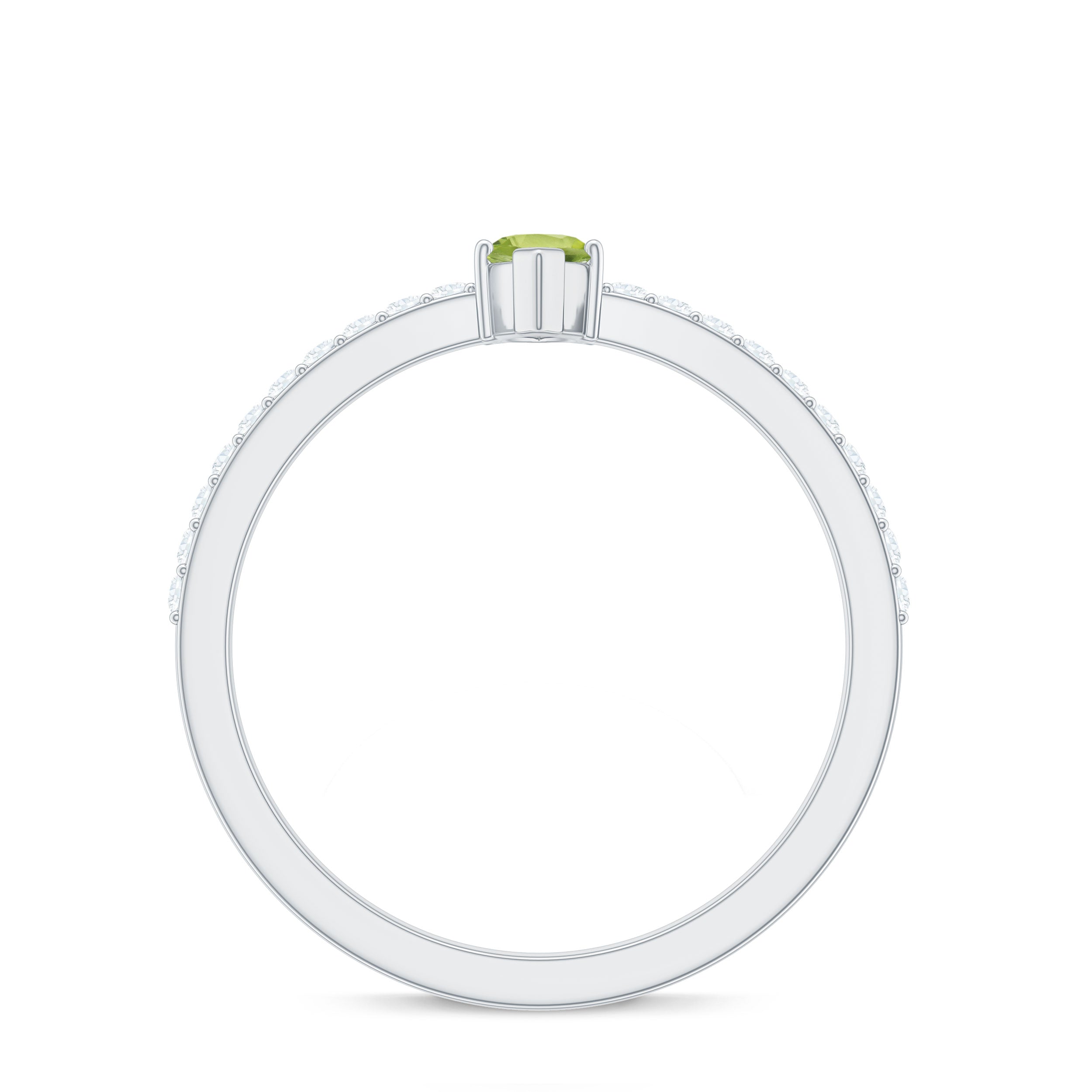 Genuine 0.7 Carat Marquise Peridot Promise Ring with Diamond AAA - Rosec Jewels