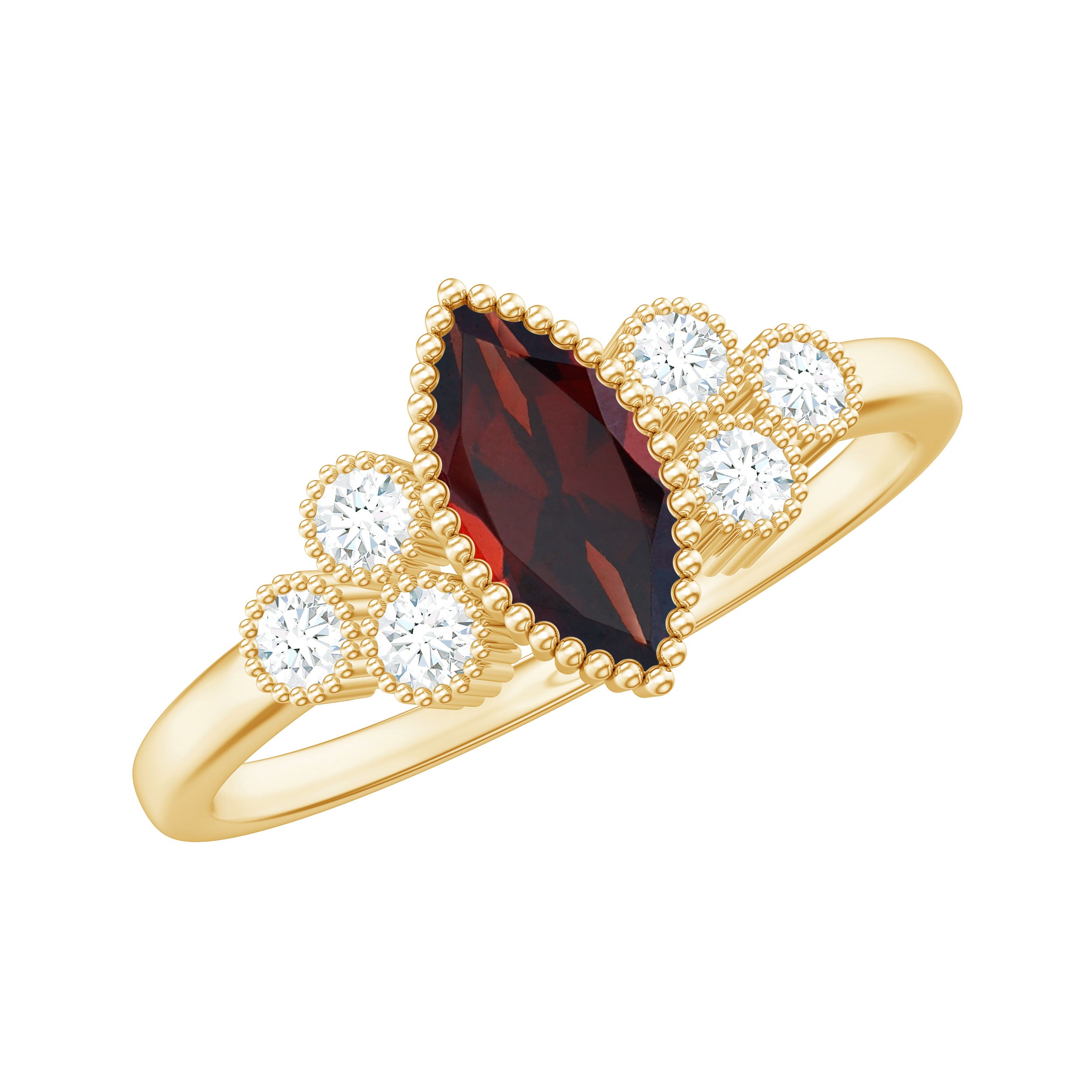Natural 4X8mm Garnet Marquise Engagement Ring with Diamond AAA - Rosec Jewels