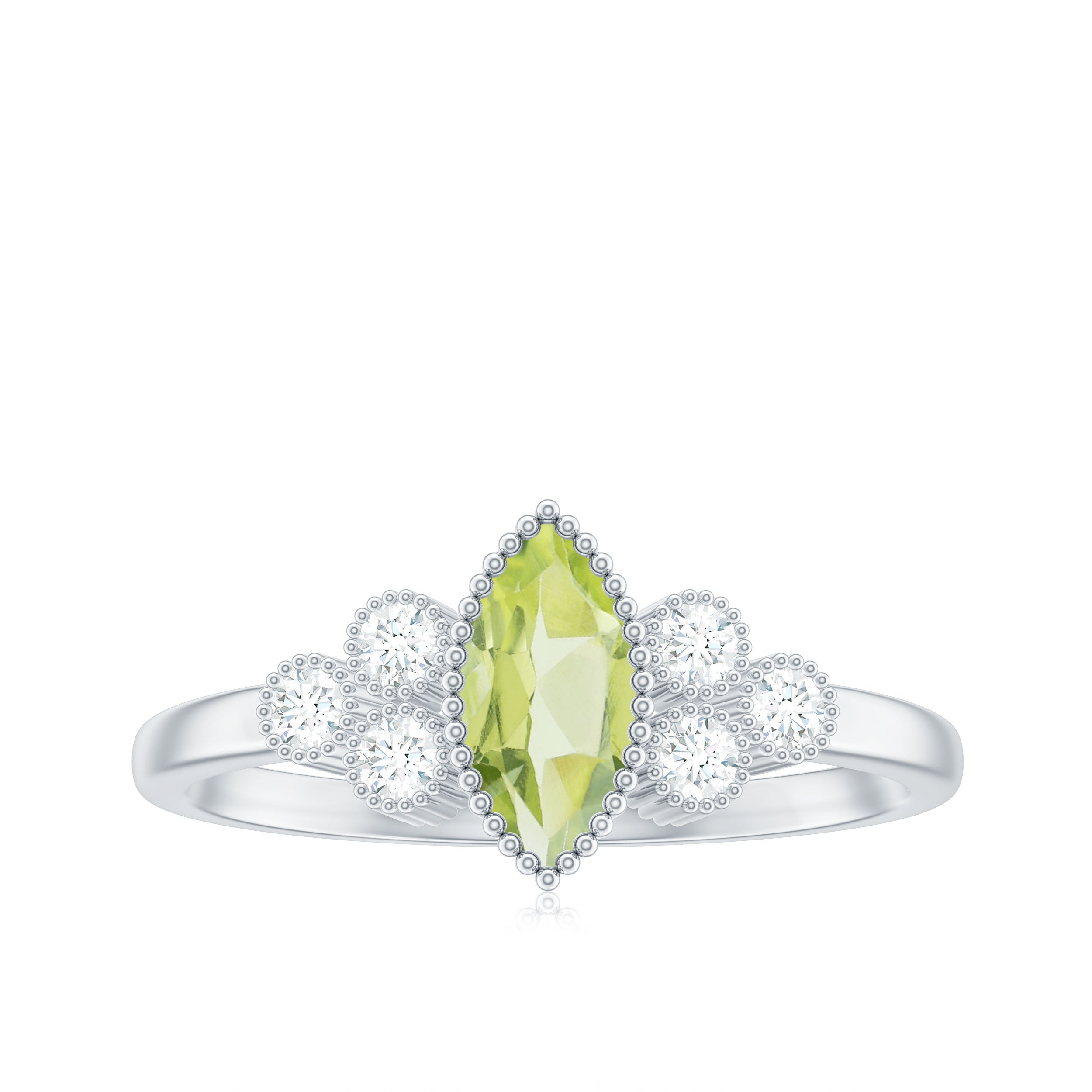 Natural 0.7 Carat Marquise Shape Peridot Engagement Ring with Diamond AAA - Rosec Jewels