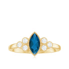 London Blue Topaz Marquise Engagement Ring with Diamond Trio AAA - Rosec Jewels