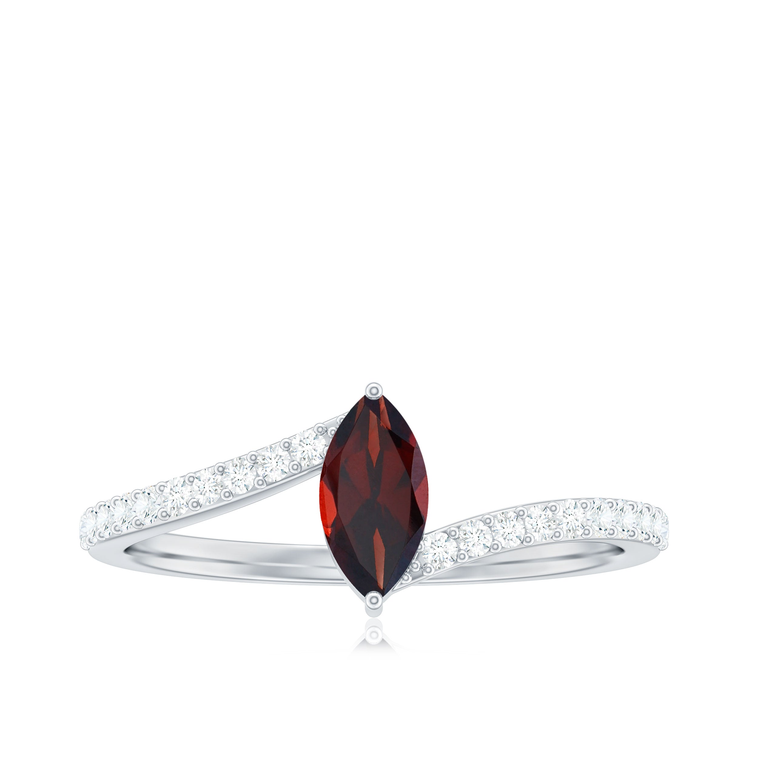 Natural Marquise Garnet Promise Ring with Diamond Bypass Shank AAA - Rosec Jewels