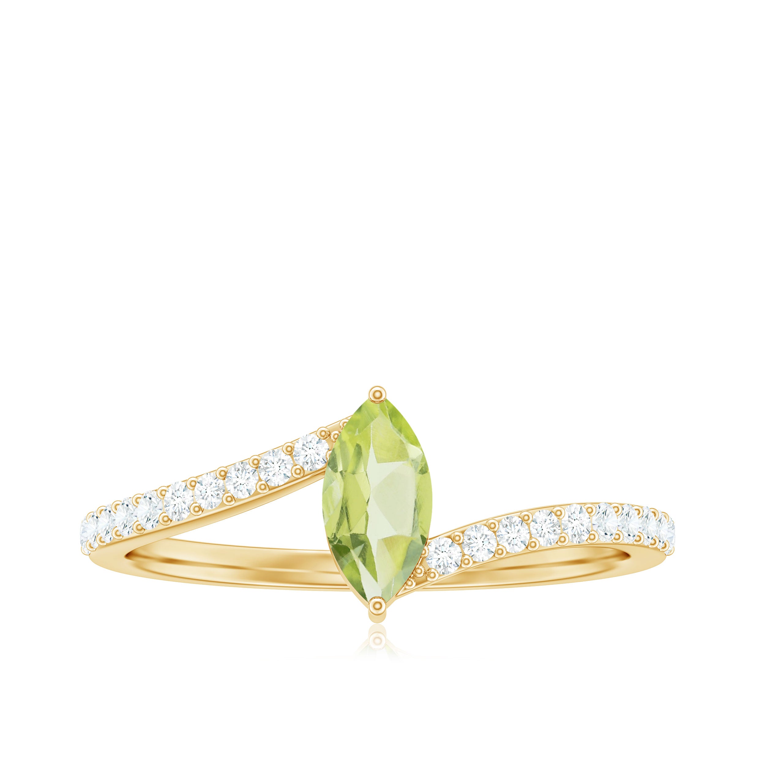 Rosec Jewels-Real 0.7 Carat Peridot Marquise Promise Ring with Diamond Bypass Shank