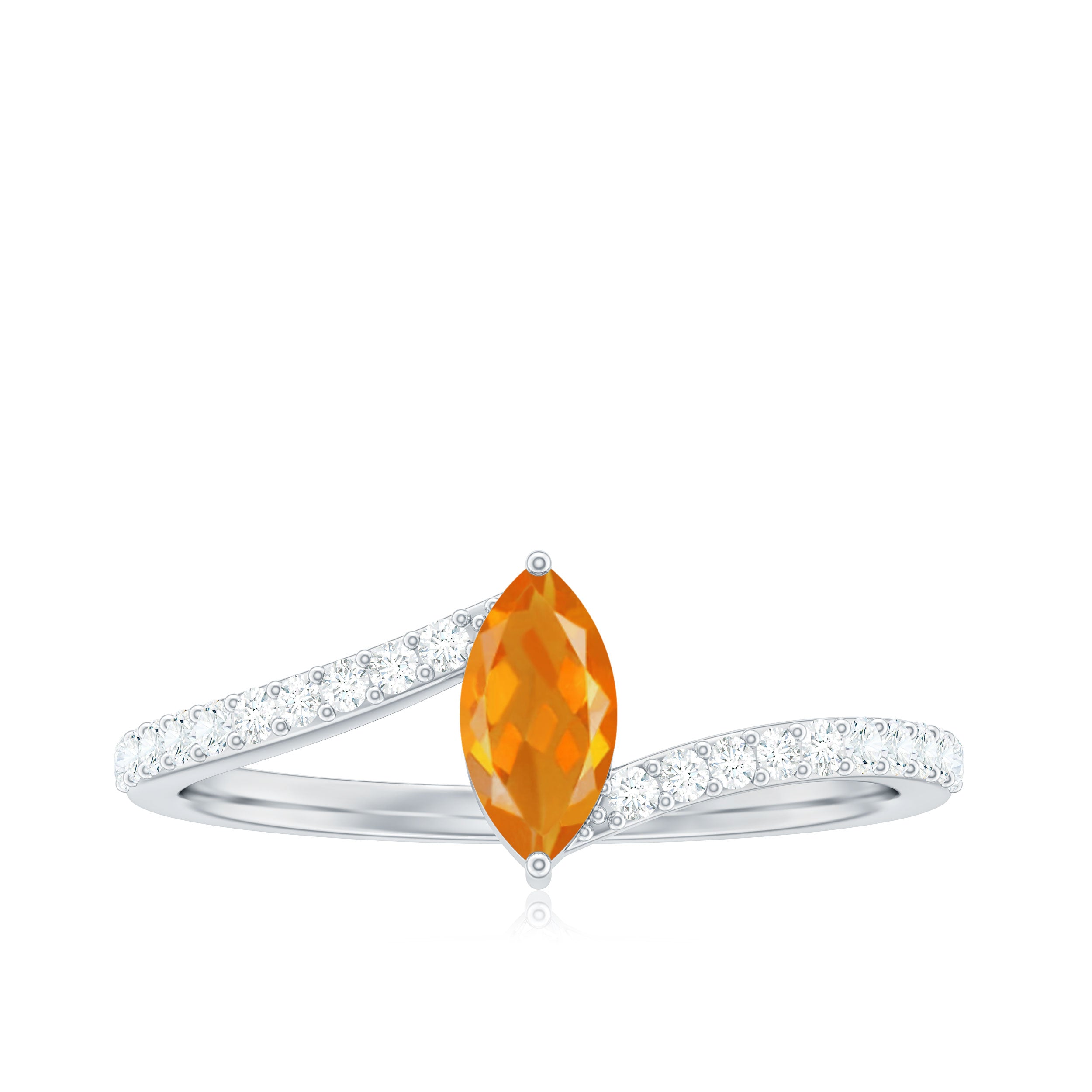 1/2 Ct Bypass Engagement Ring with Fire Opal and Diamond AAA - Rosec Jewels