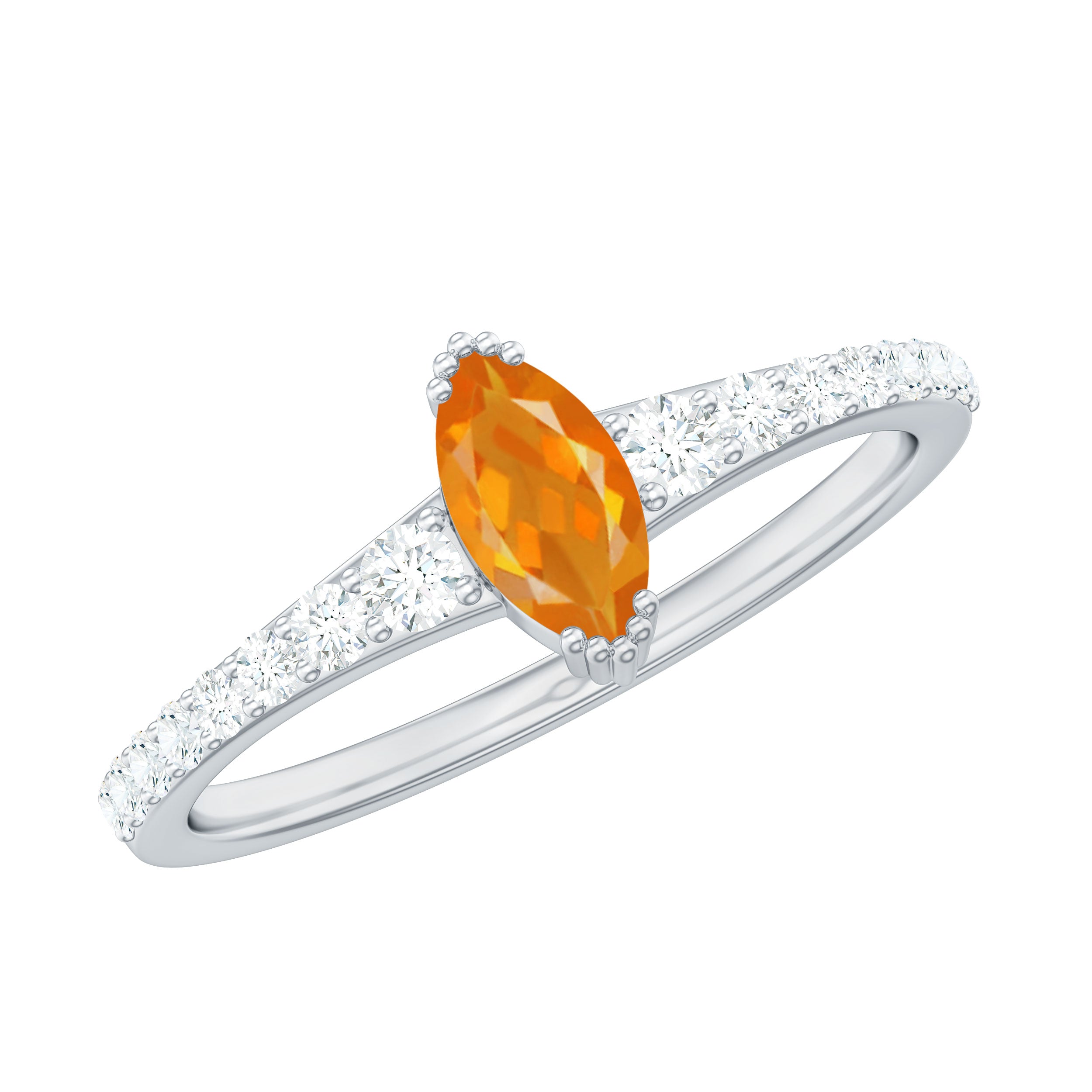 3/4 Carat Marquise Fire Opal Engagement Ring with Diamond AAA - Rosec Jewels