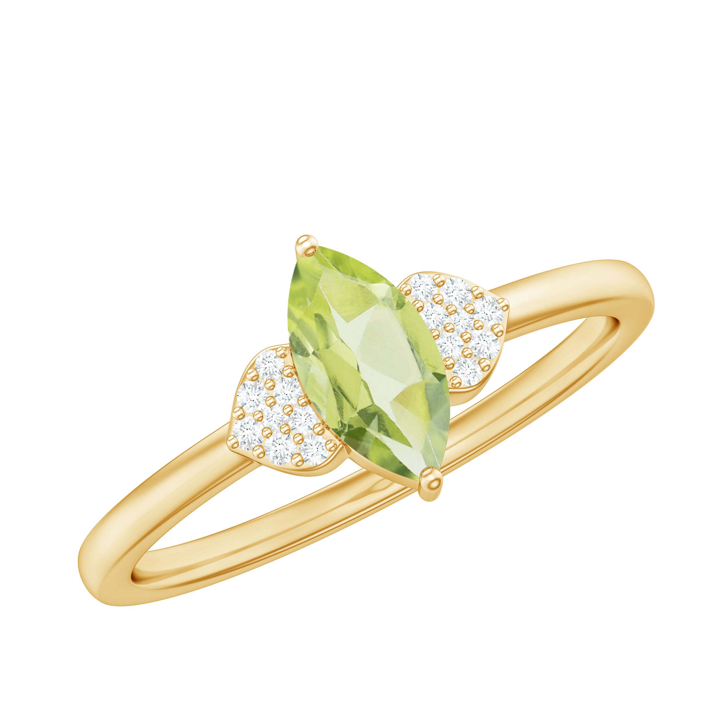 Rosec Jewels-Natural 0.7 Carat Marquise Peridot Promise Ring with Diamond