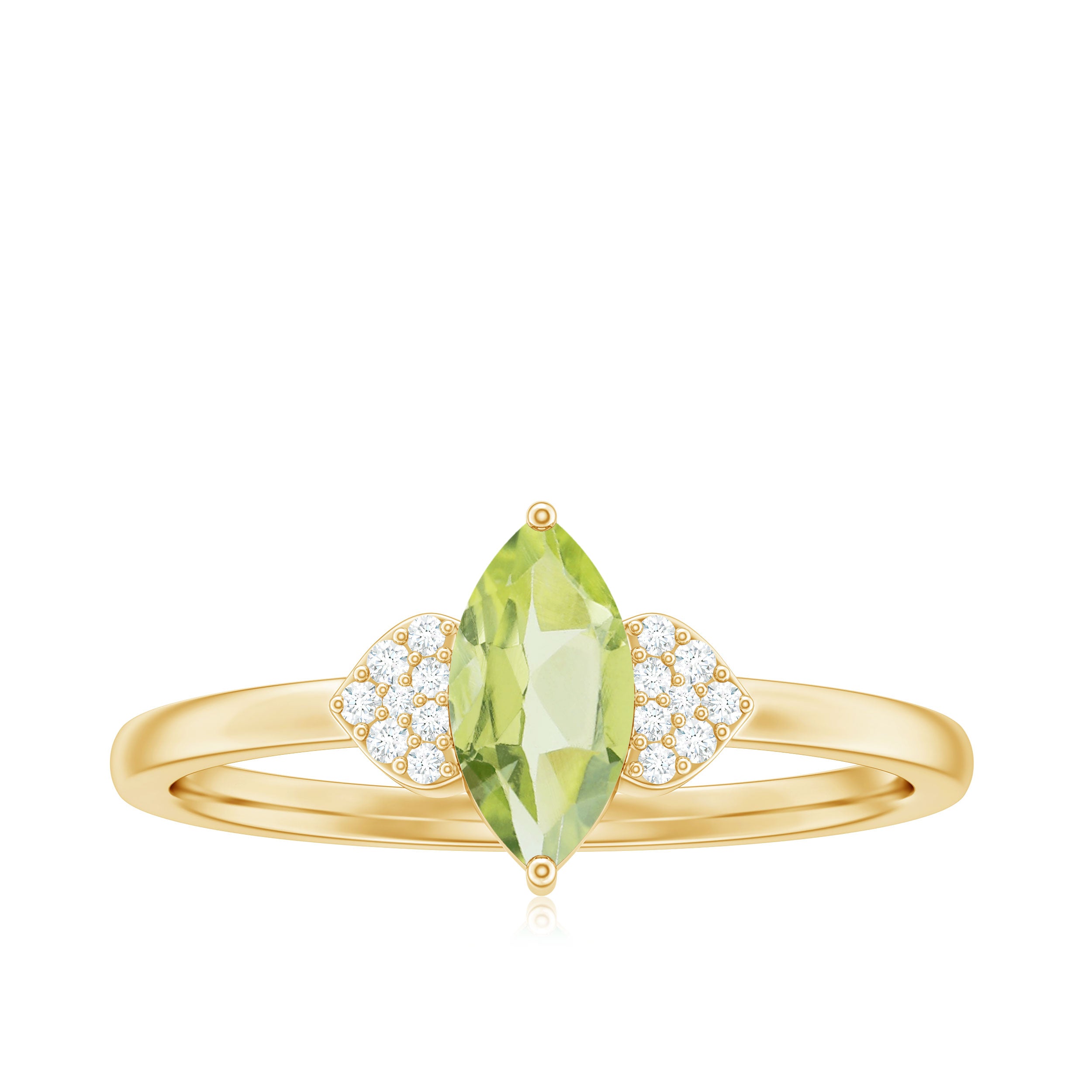 Rosec Jewels-Natural 0.7 Carat Marquise Peridot Promise Ring with Diamond