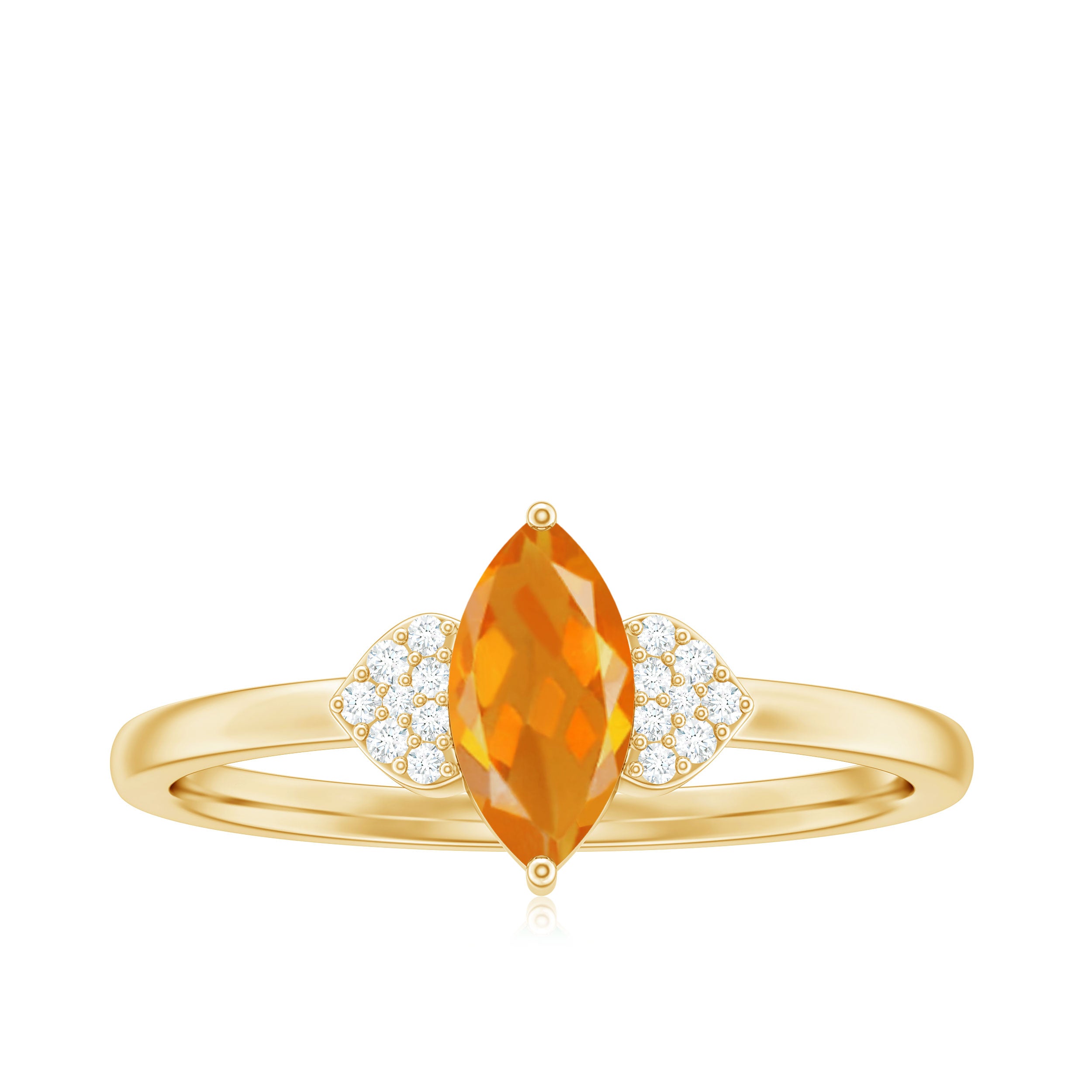 Rosec Jewels-Marquise Solitaire Fire Opal Engagement Ring with Diamond