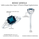 Asscher Cut London Blue Topaz Solitaire Engagement Ring with Diamond Trio AAA - Rosec Jewels