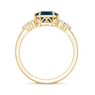 Asscher Cut London Blue Topaz Solitaire Engagement Ring with Diamond Trio AAA - Rosec Jewels