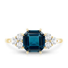 Asscher Cut London Blue Topaz Solitaire Engagement Ring with Diamond Trio AAA - Rosec Jewels