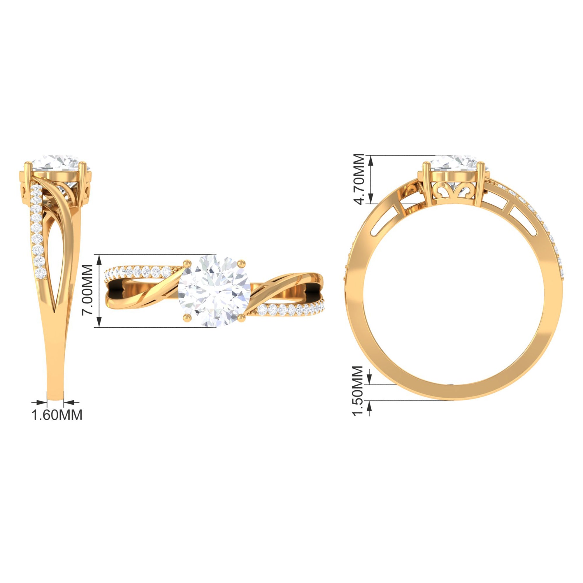 1.50 CT Round Cut Solitaire Zircon Bypass Engagement Ring AAAA - Rosec Jewels