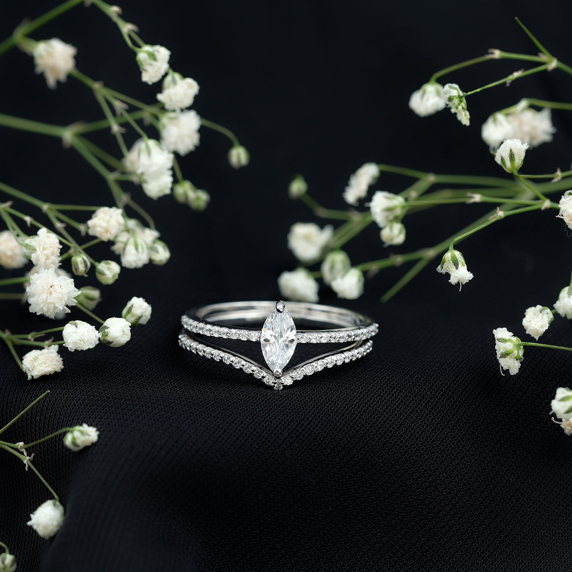 Certified Marquise Cut Zircon Wedding Ring Set for Women AAAA - Rosec Jewels