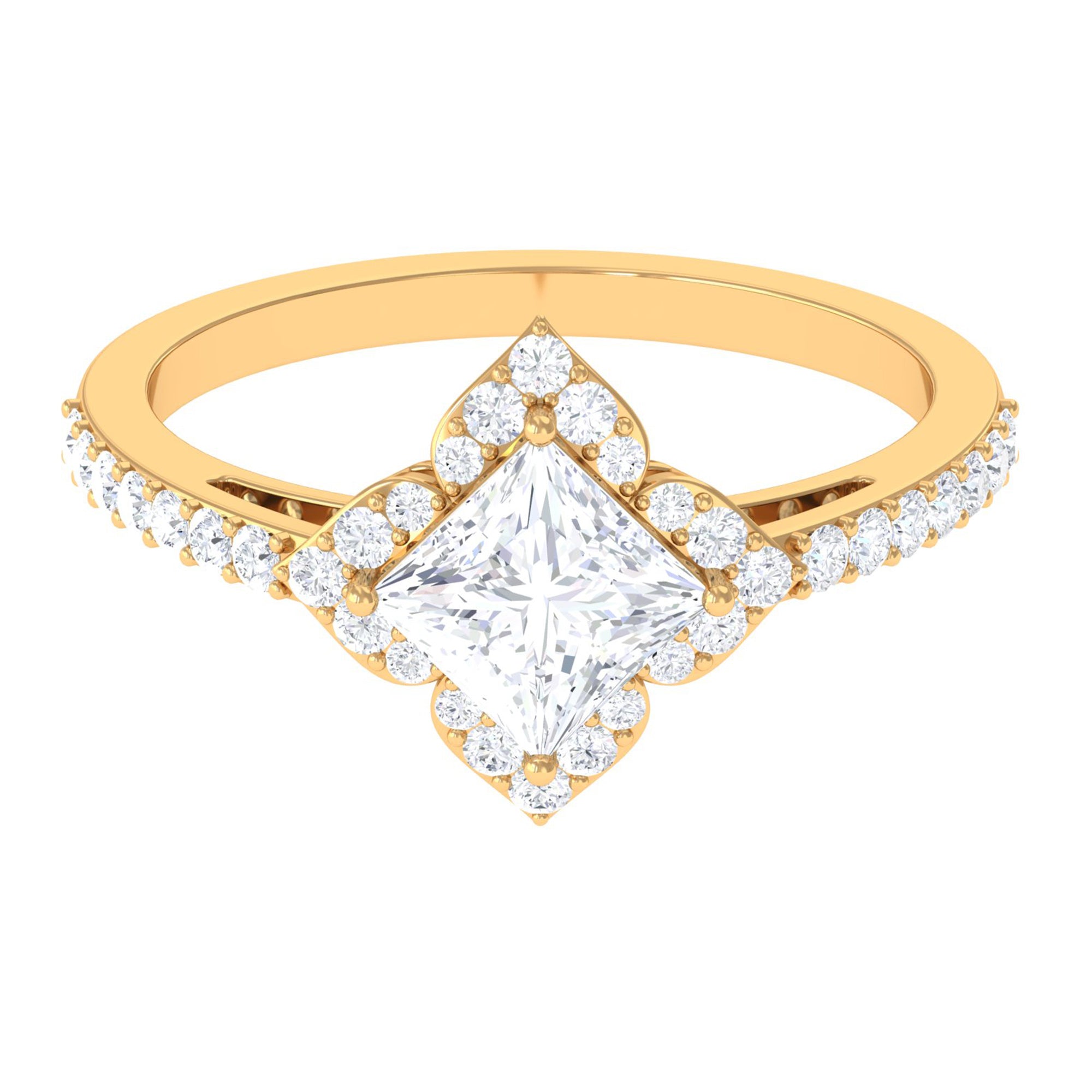1.75 CT Princess Cut Zircon Engagement Ring Floral Halo AAAA - Rosec Jewels