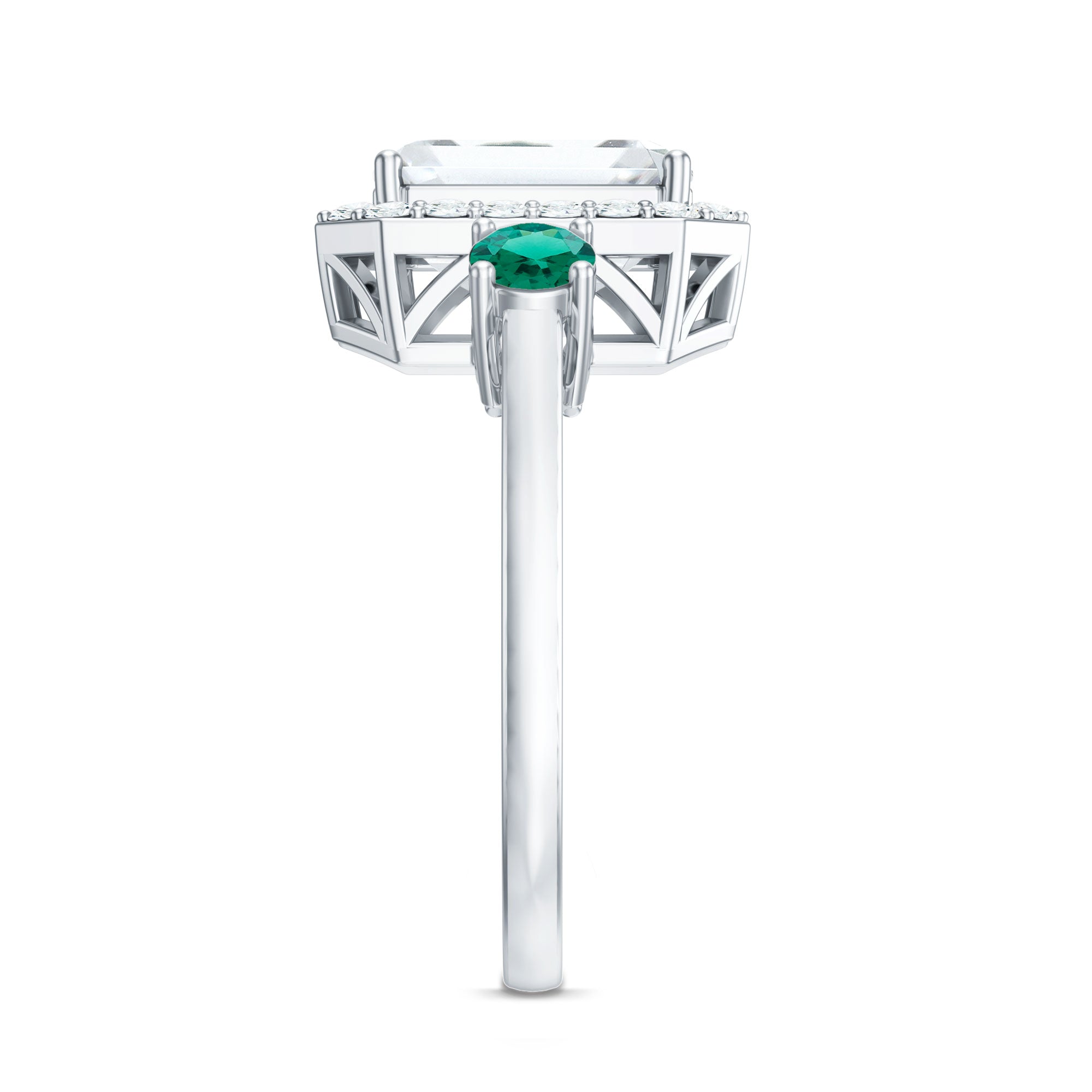 Certified 7X9 mm Moissanite Emerald Cut Engagement Ring with Emerald AAAA - Rosec Jewels