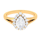 Zircon Pear Halo Engagement Ring with Split Shank AAAA - Rosec Jewels