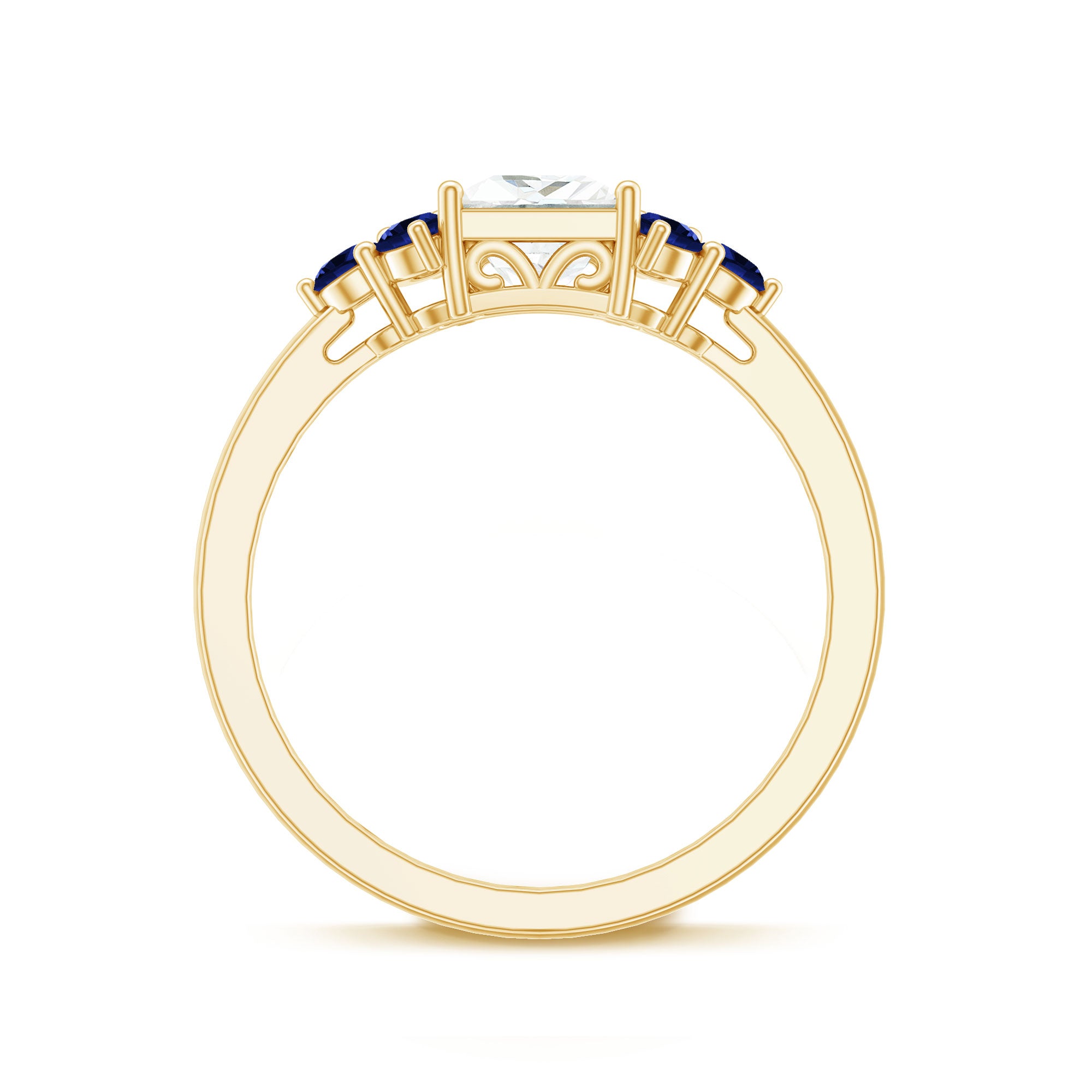 Rosec Jewels-Moissanite Princess Cut Engagement Ring With Lab Grown Blue Sapphire