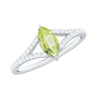Rosec Jewels-Natural 0.7 Carat Marquise Shape Peridot Promise Ring with Diamond Split Shank