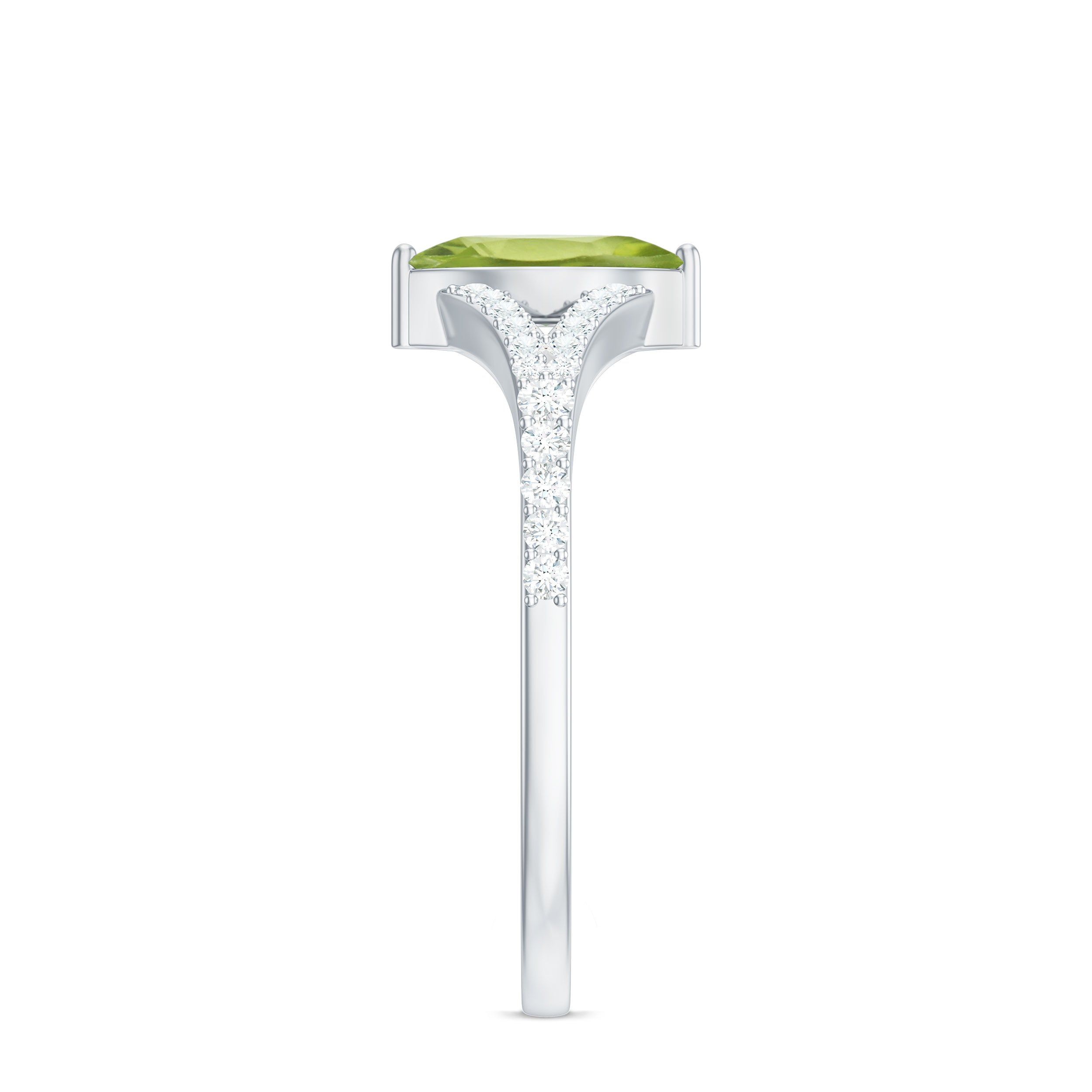 Rosec Jewels-Natural 0.7 Carat Marquise Shape Peridot Promise Ring with Diamond Split Shank