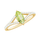 Rosec Jewels-Natural 0.7 Carat Marquise Shape Peridot Promise Ring with Diamond Split Shank