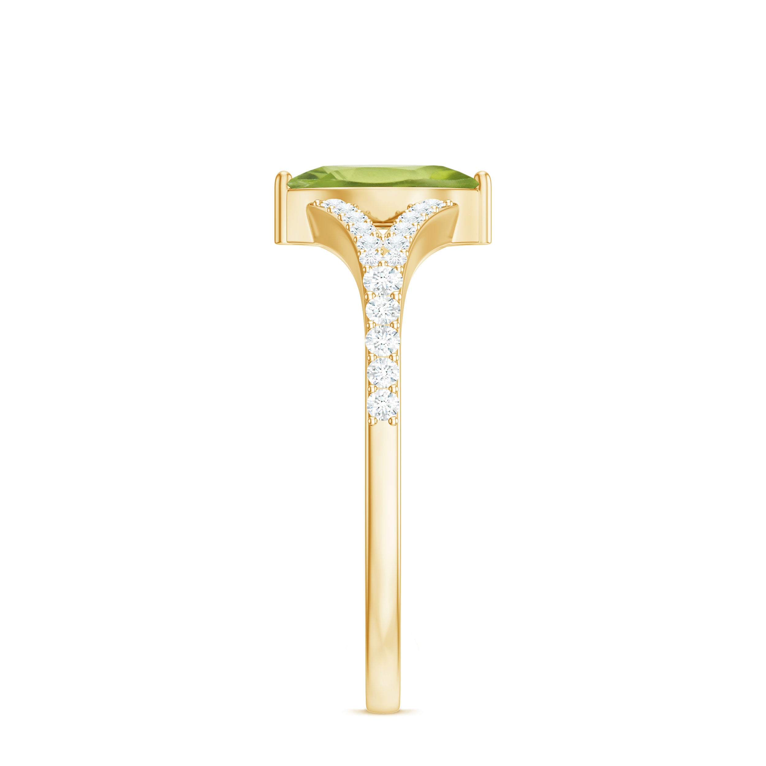 Rosec Jewels-Natural 0.7 Carat Marquise Shape Peridot Promise Ring with Diamond Split Shank