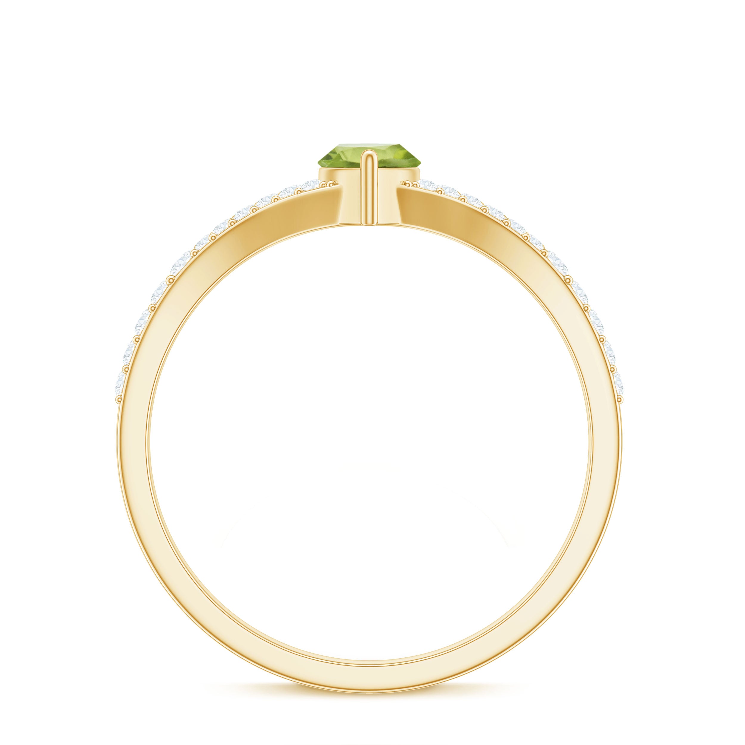 Rosec Jewels-Natural 0.7 Carat Marquise Shape Peridot Promise Ring with Diamond Split Shank