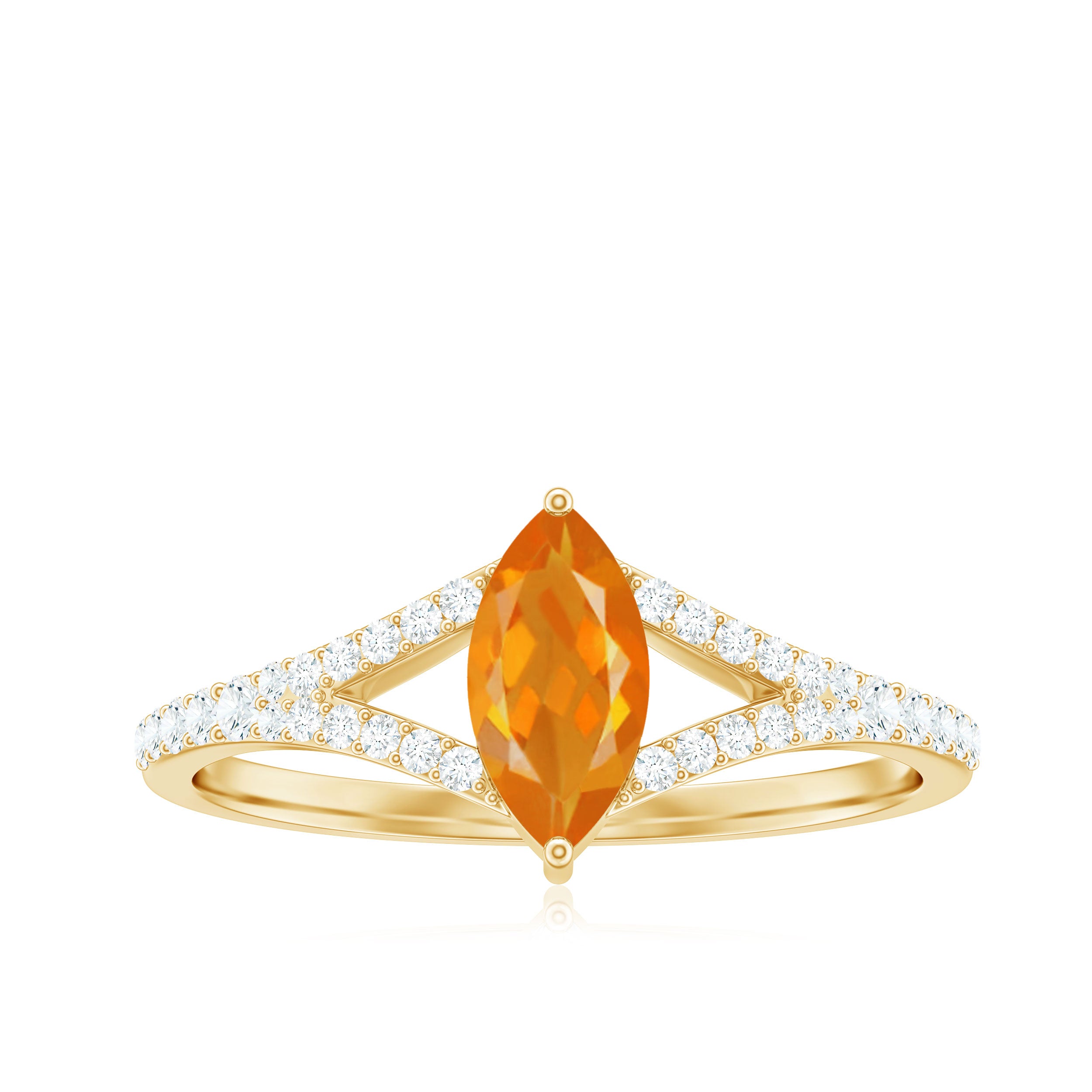 Marquise Fire Opal Split Shank Engagement Ring with Diamond AAA - Rosec Jewels