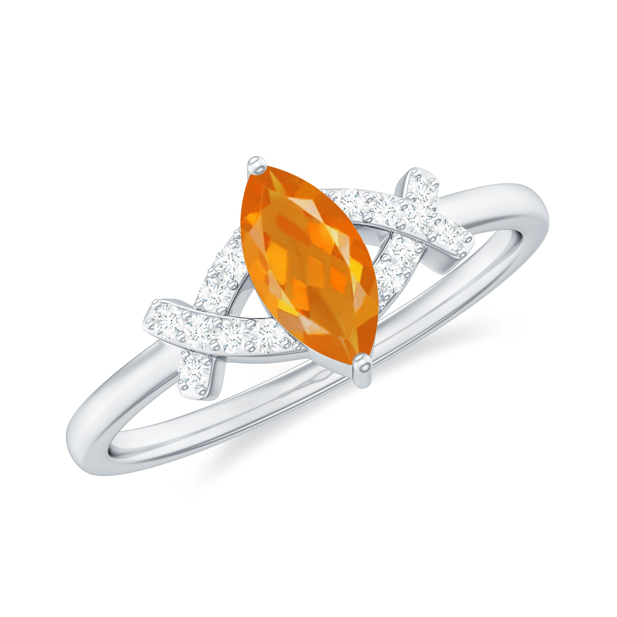 1/2 Carat Fire Opal Marquise Solitaire Ring with Diamond AAA - Rosec Jewels