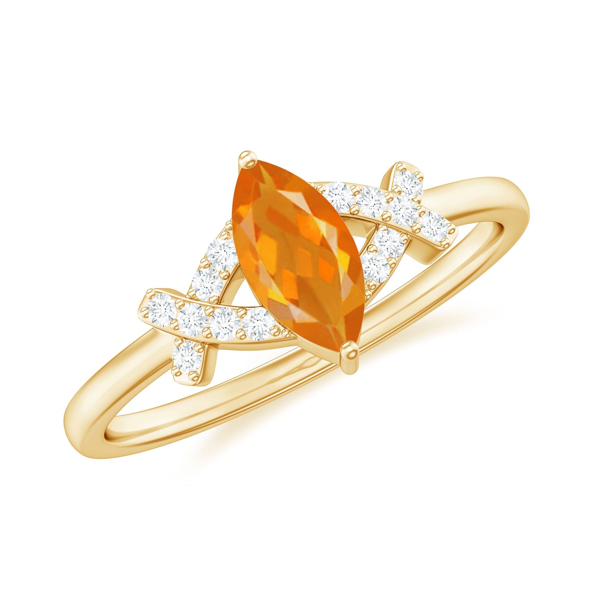 1/2 Carat Fire Opal Marquise Solitaire Ring with Diamond AAA - Rosec Jewels