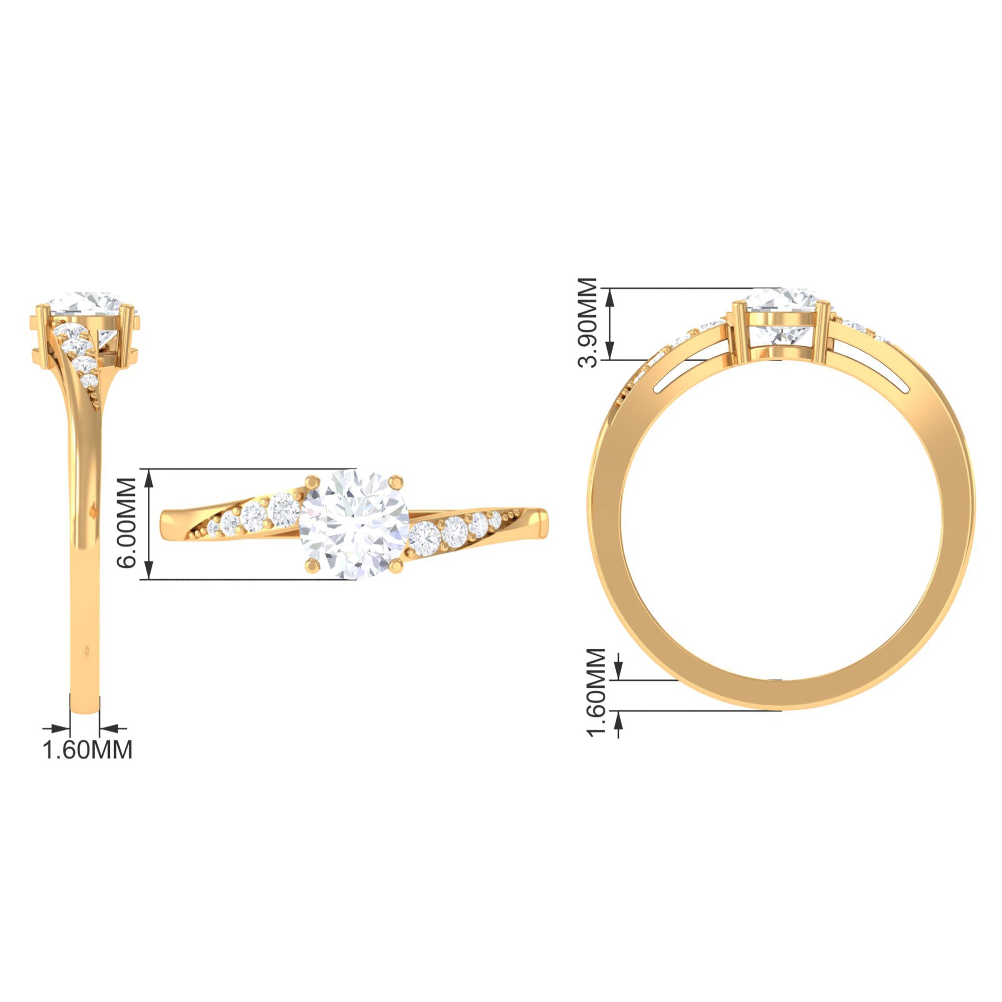 1 Carat Certified Solitaire Cubic Zirconia Bypass Engagement Ring AAAA - Rosec Jewels
