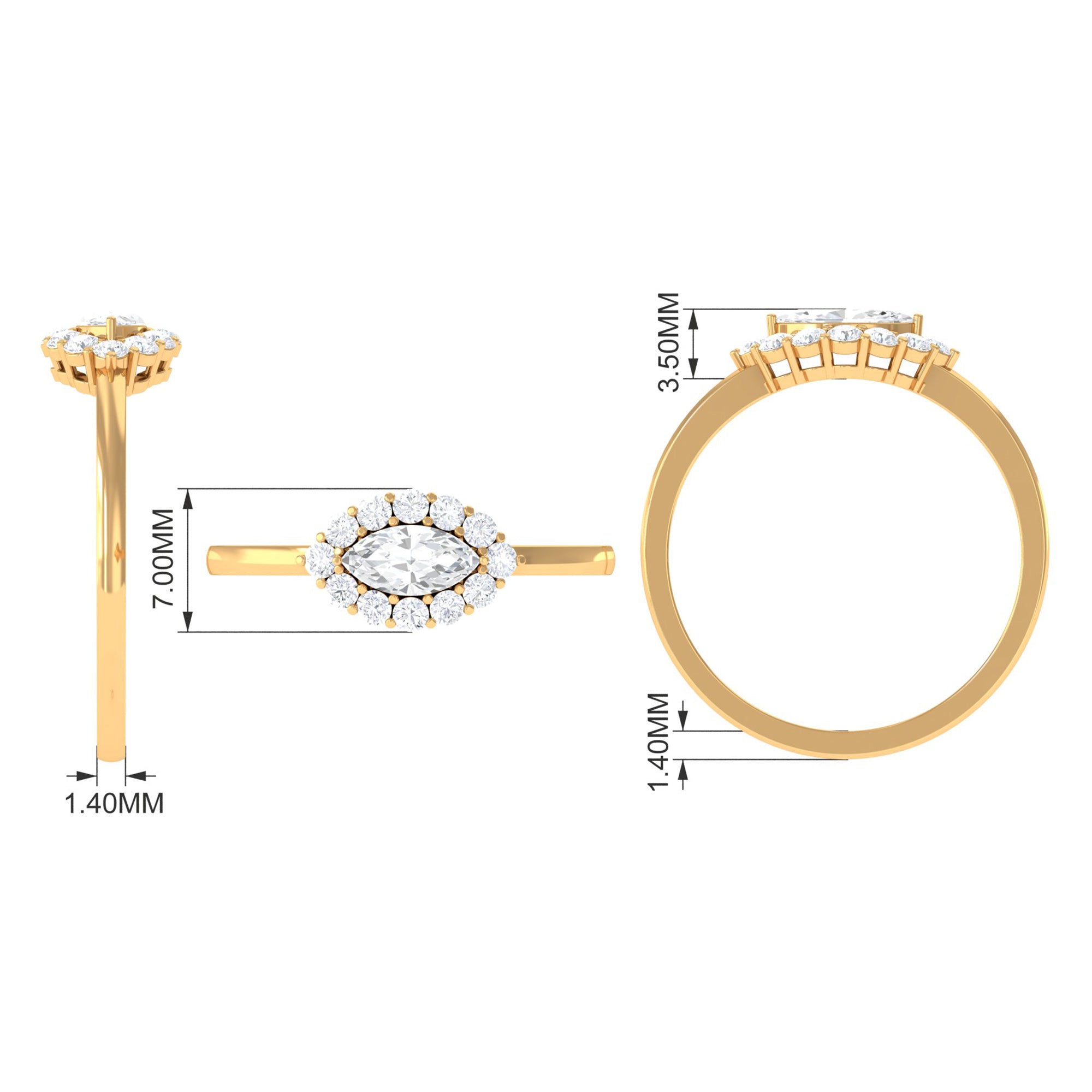 1 CT Marquise Cut Zircon East West Engagement Ring AAAA - Rosec Jewels