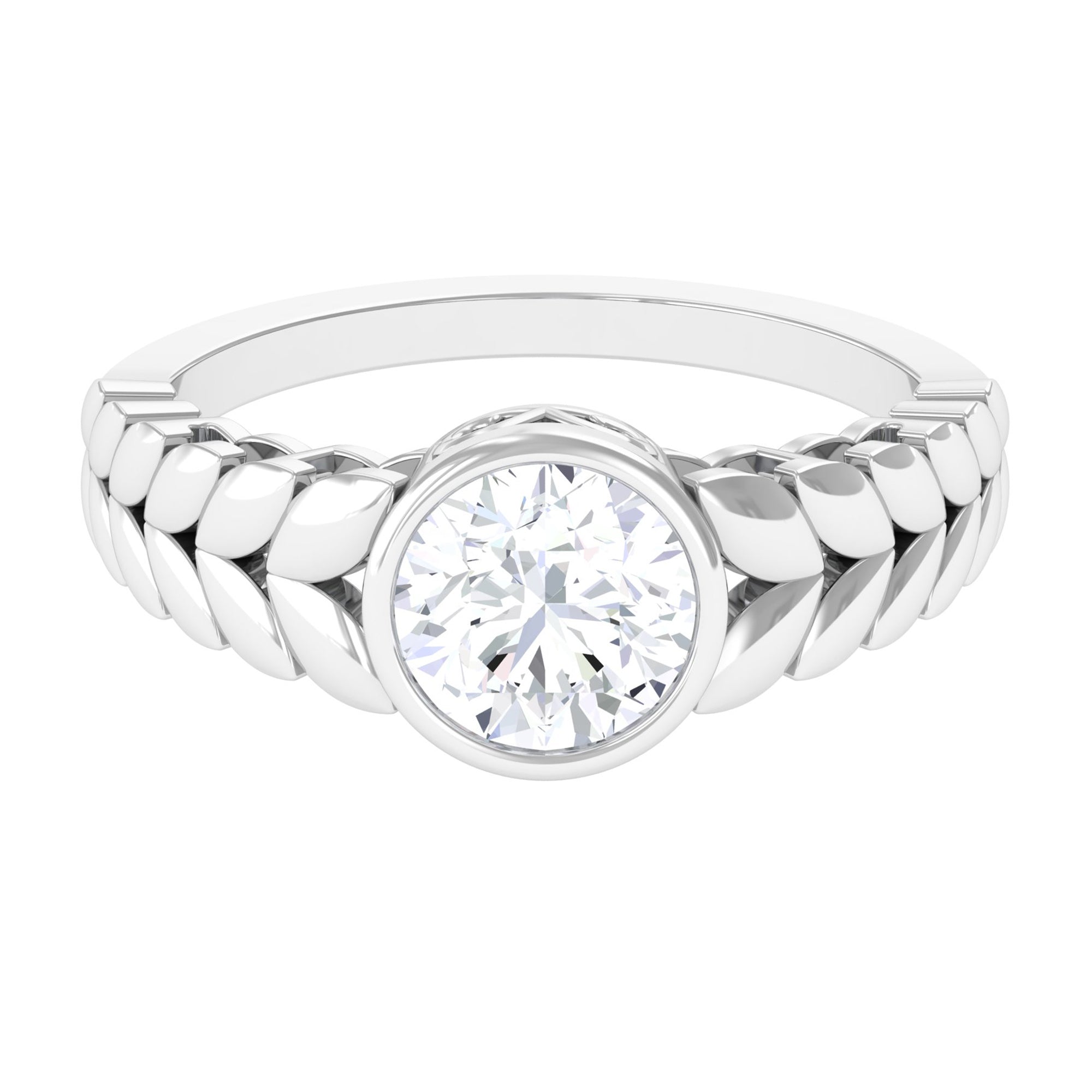 1.3 Carat Bezel Set Cubic Zirconia Leaf Engagement Ring AAAA - Rosec Jewels
