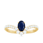 Rosec Jewels-1.25 CT Oval Cut Blue Sapphire and Diamond Chevron Ring