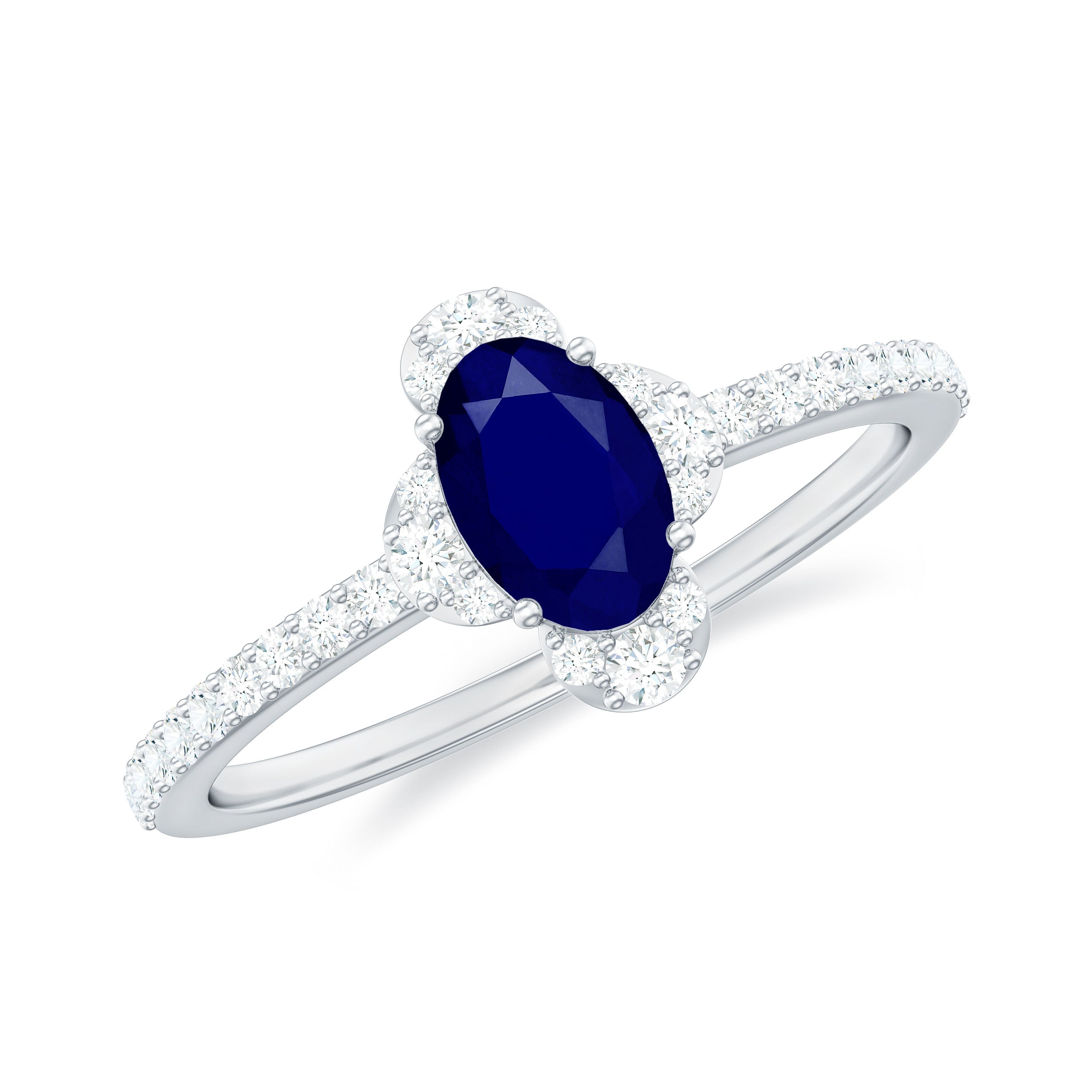 Rosec Jewels-Natural 0.6 Carat Blue Sapphire Oval Engagement Ring with Diamond