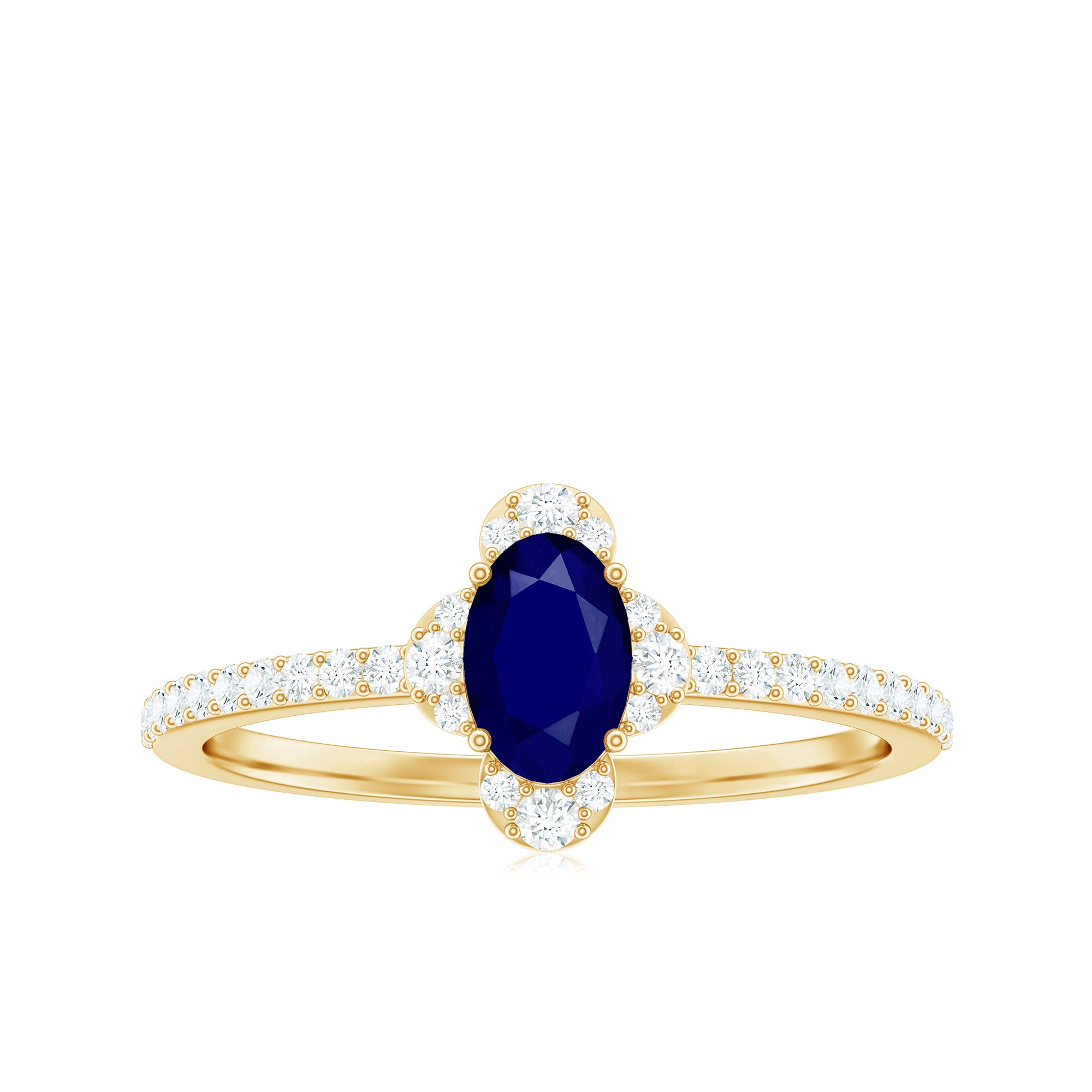 Rosec Jewels-Natural 0.6 Carat Blue Sapphire Oval Engagement Ring with Diamond