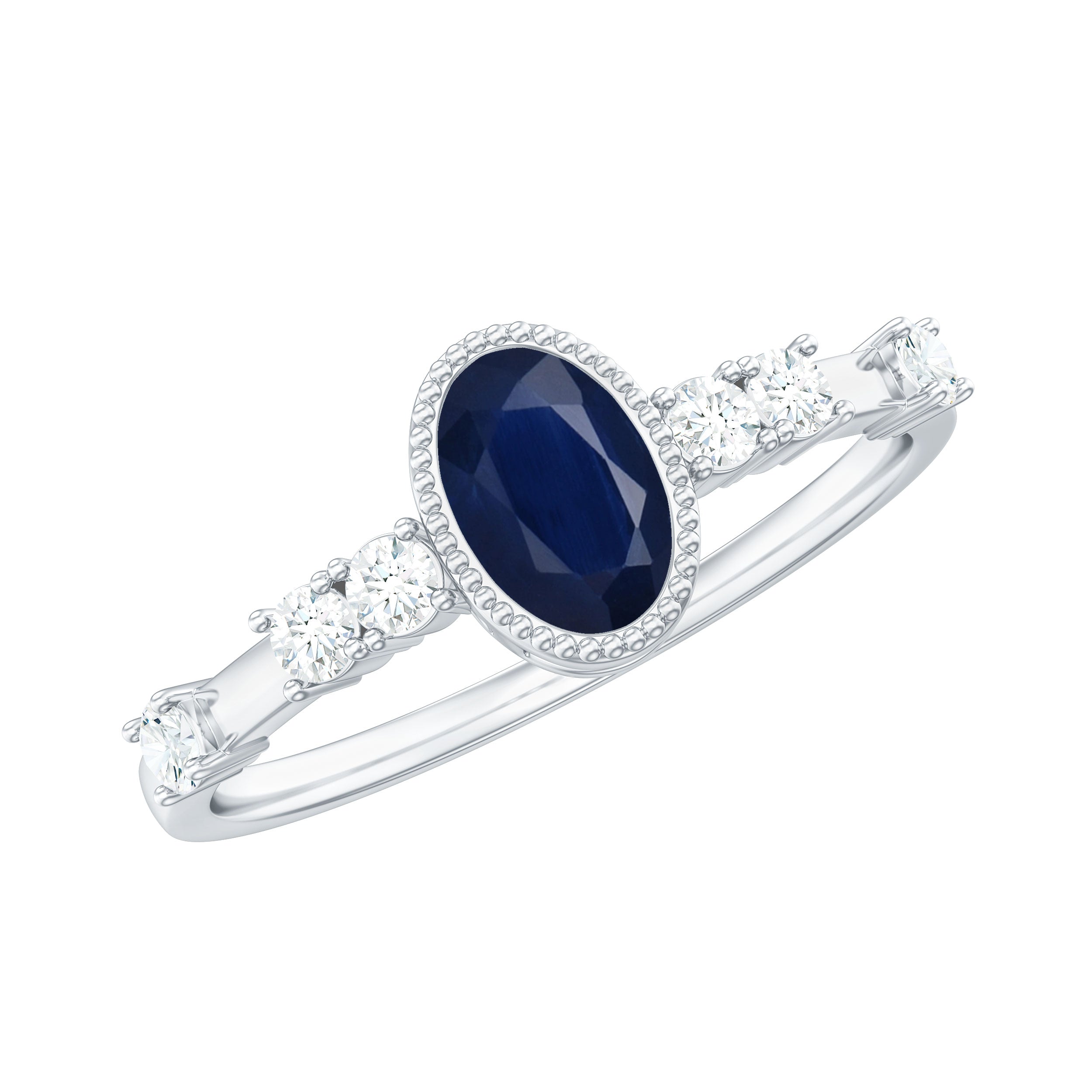 Rosec Jewels-Vintage Looking Blue Sapphire Oval Engagement Ring with Diamond