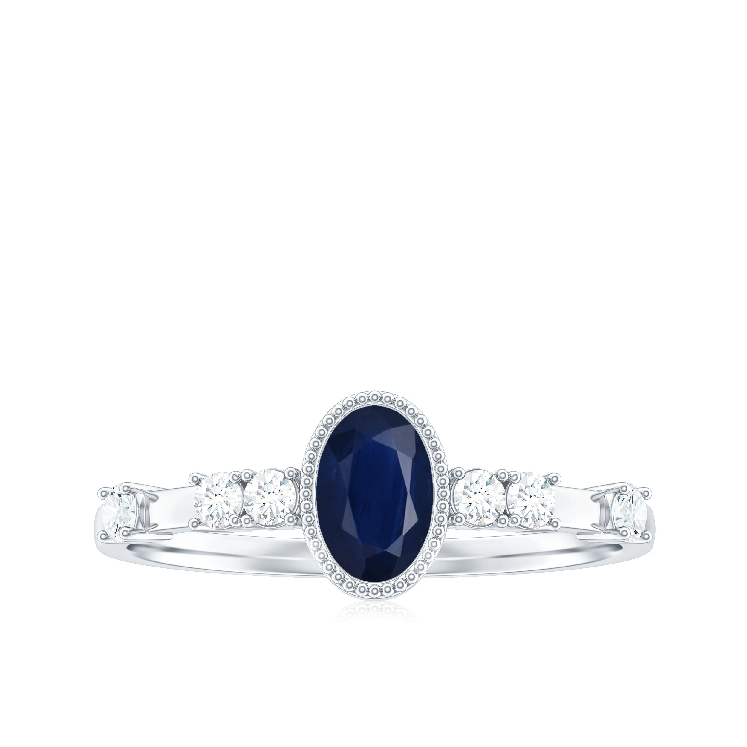 Rosec Jewels-Vintage Looking Blue Sapphire Oval Engagement Ring with Diamond