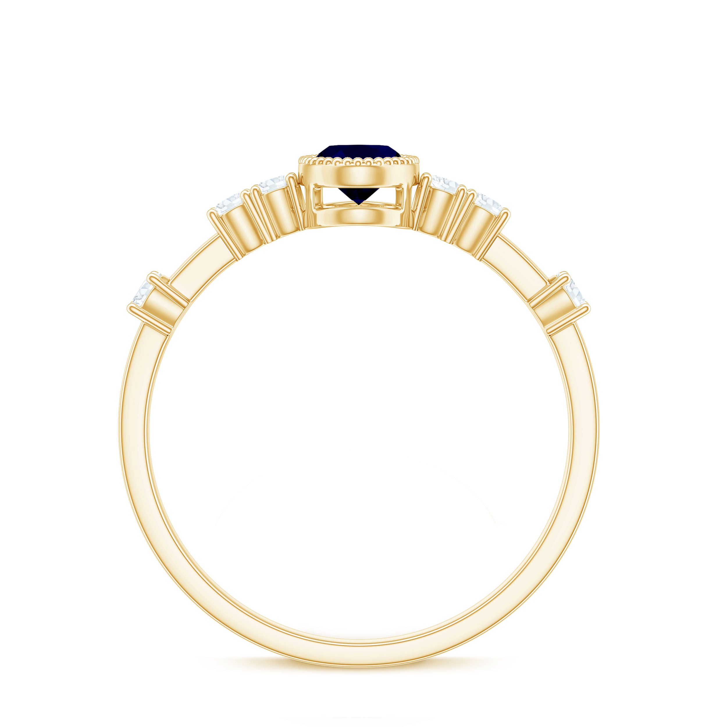 Rosec Jewels-Vintage Looking Blue Sapphire Oval Engagement Ring with Diamond