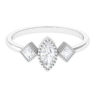 Beaded Bezel Set Zircon Three Stone Engagement Ring AAAA - Rosec Jewels