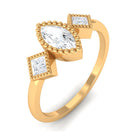 Beaded Bezel Set Zircon Three Stone Engagement Ring AAAA - Rosec Jewels