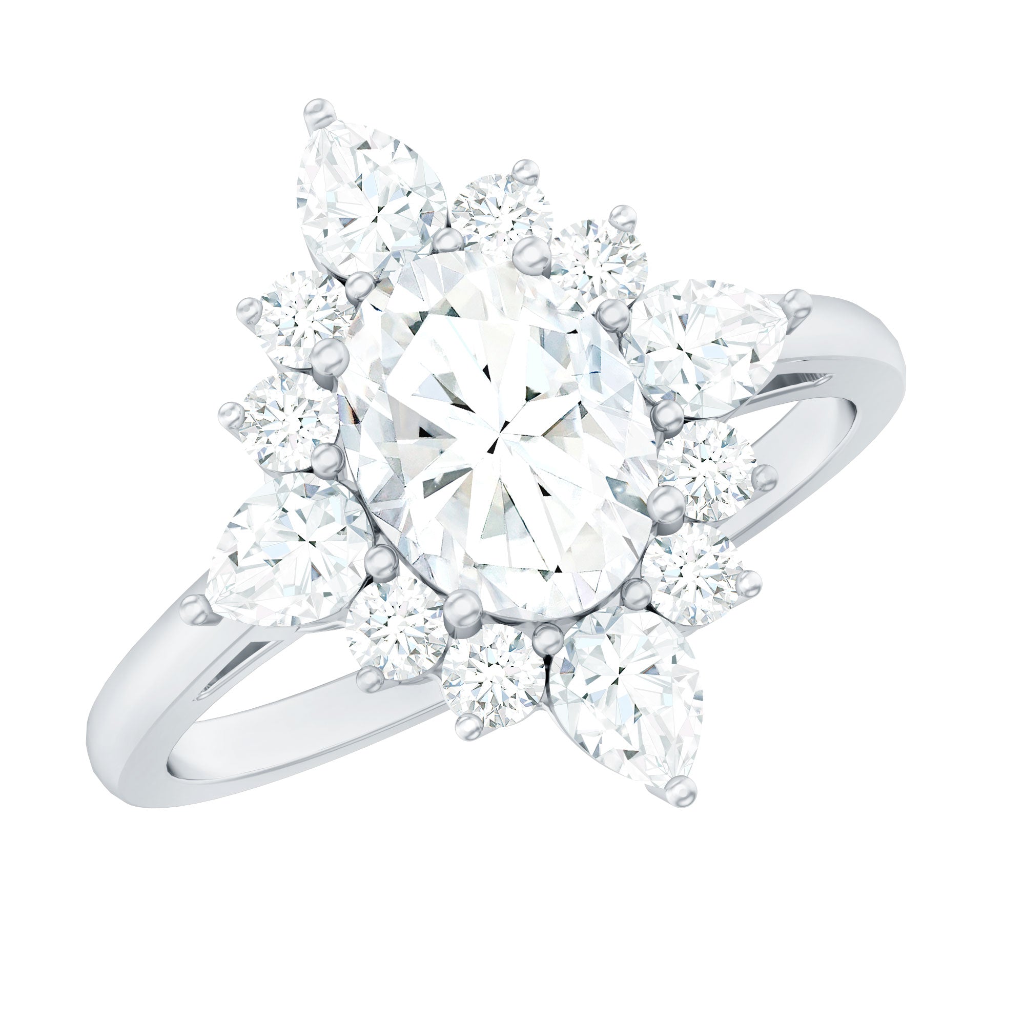 1 Carat Oval Zirconia Statement Engagement Ring with Halo AAAA - Rosec Jewels