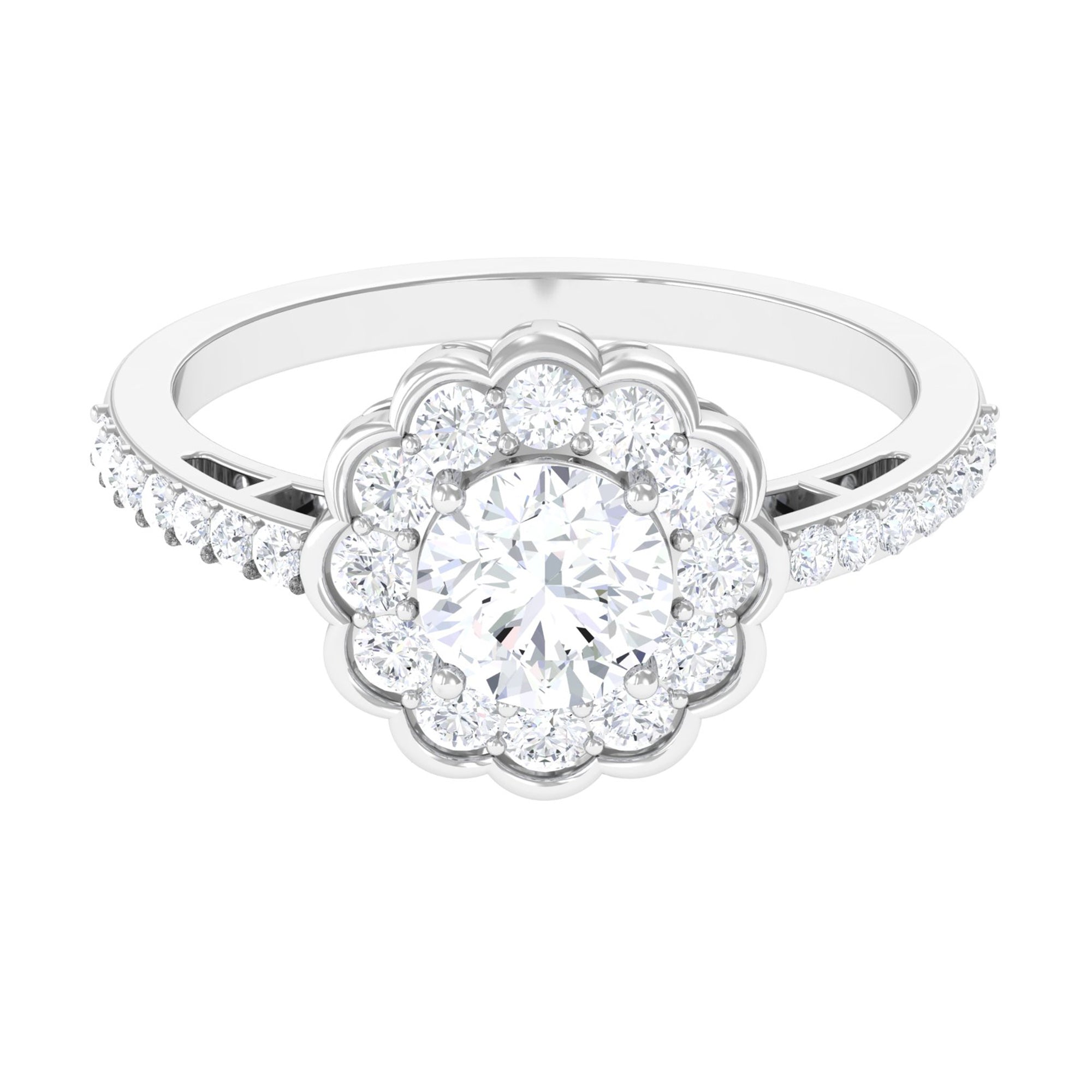 Cubic Zirconia Flower Engagement Ring with Side Stones AAAA - Rosec Jewels