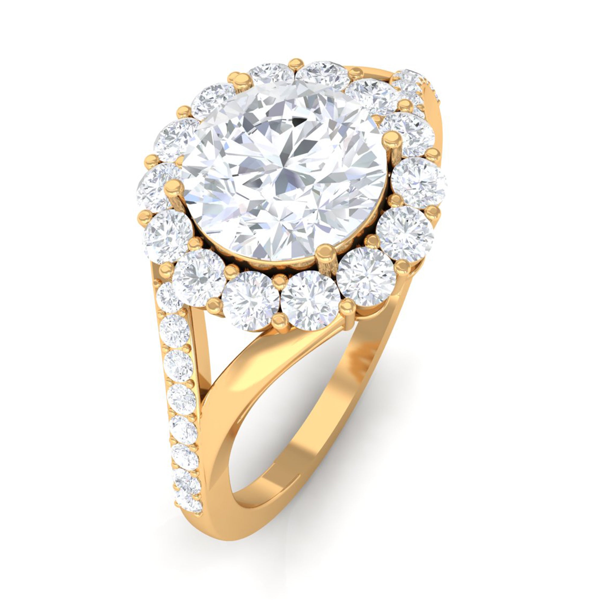 Round Zircon Halo Engagement Ring with Split Shank AAAA - Rosec Jewels