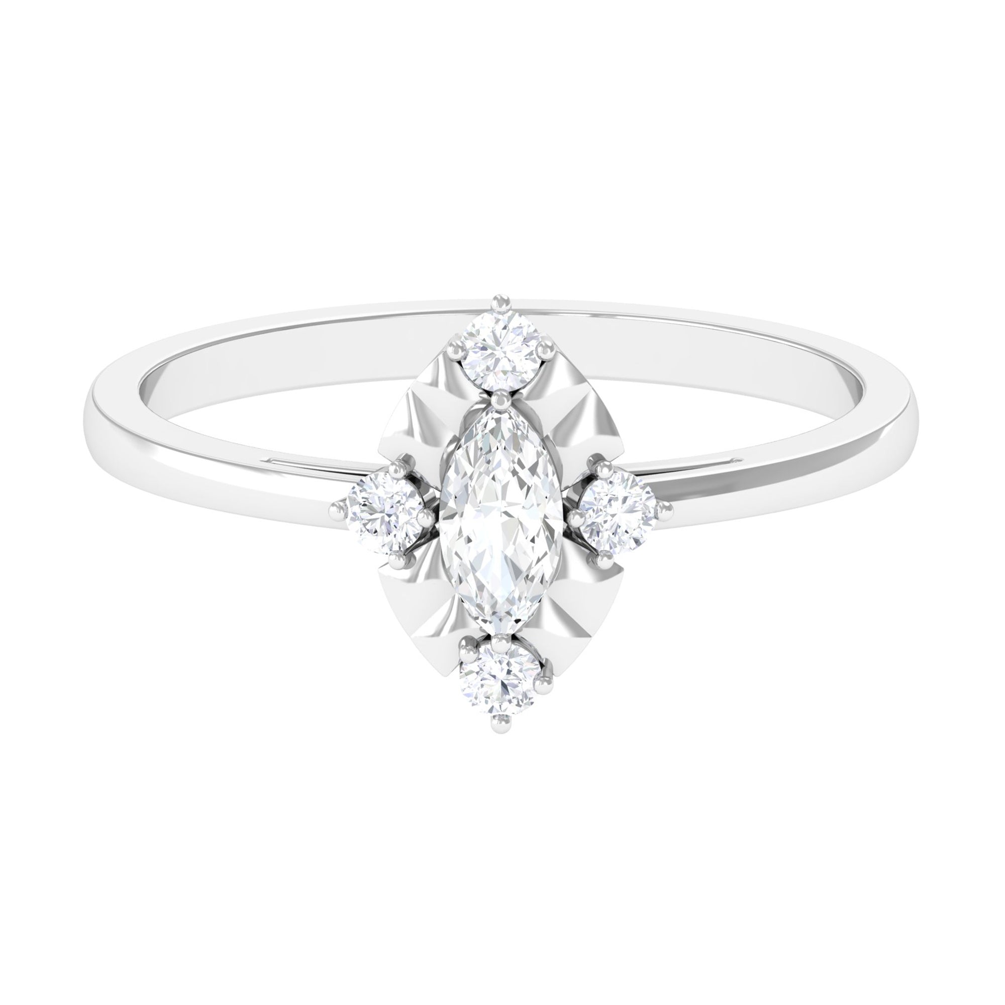 Rosec Jewels-Marquise Cut Cubic Zirconia Engagement Ring with Textured Detail