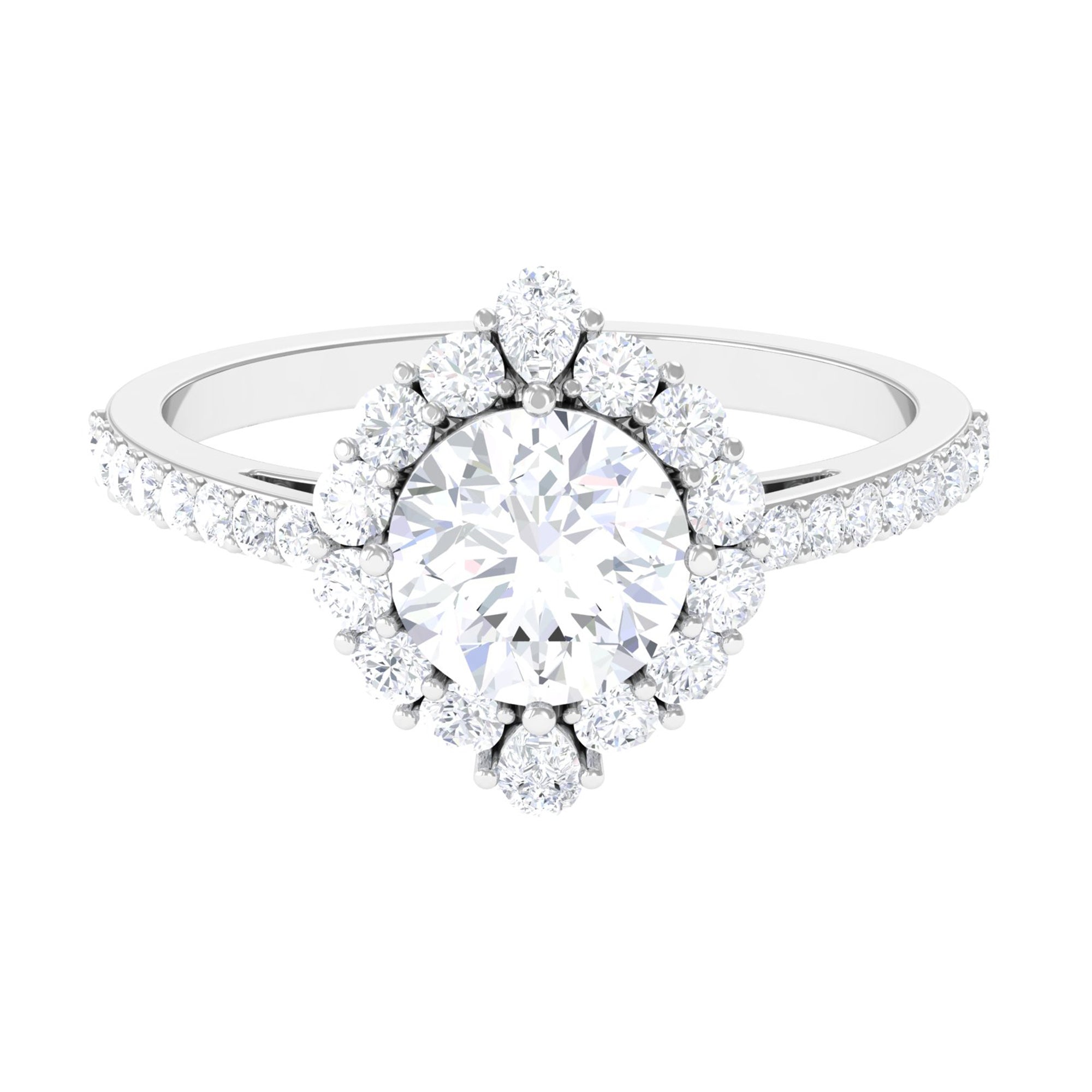1 Carat Round Cubic Zirconia Halo Engagement Ring AAAA - Rosec Jewels